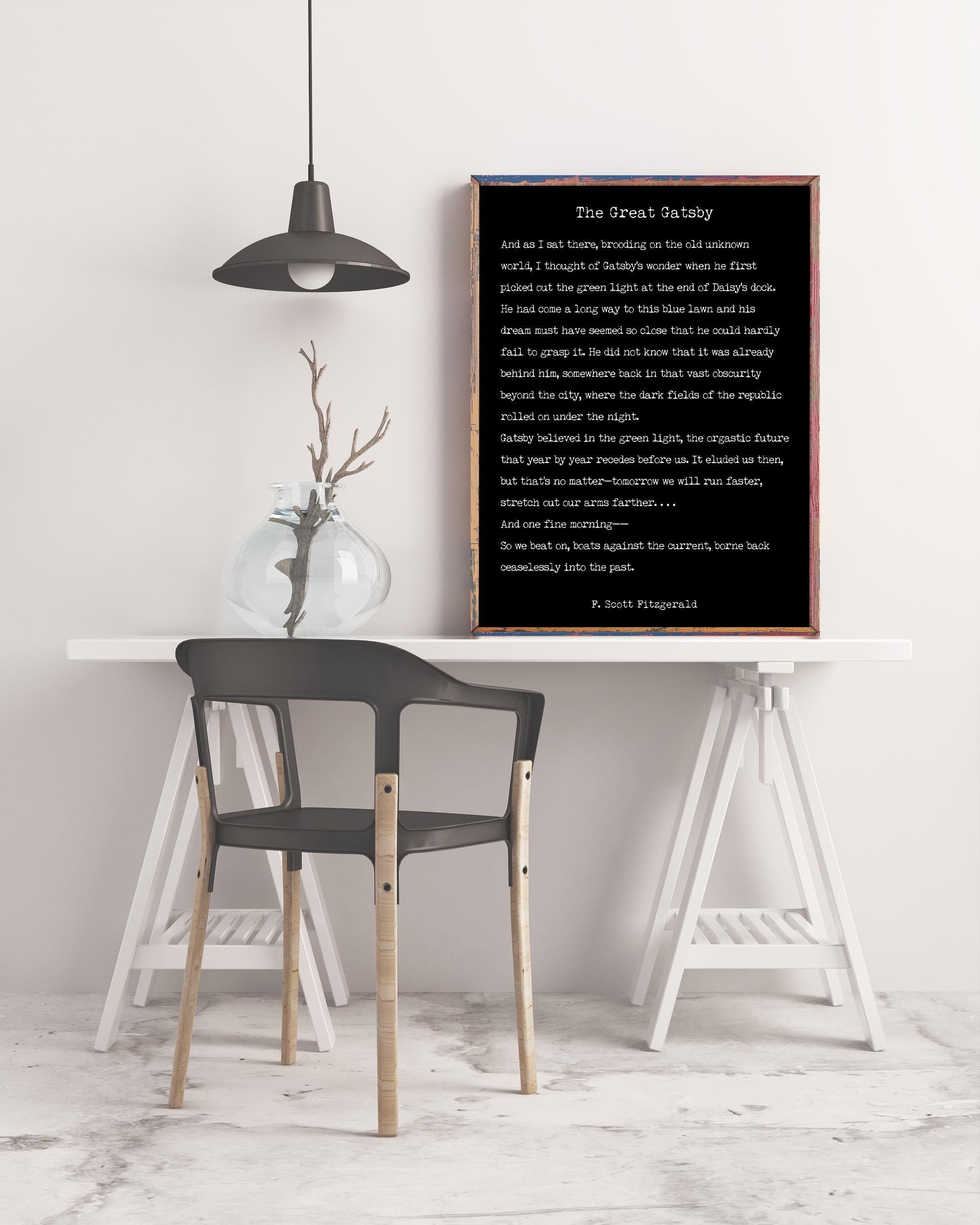 The Great Gatsby Last Page Quote Print – F. Scott Fitzgerald Literary Wall Art, Typewriter Style Book Page