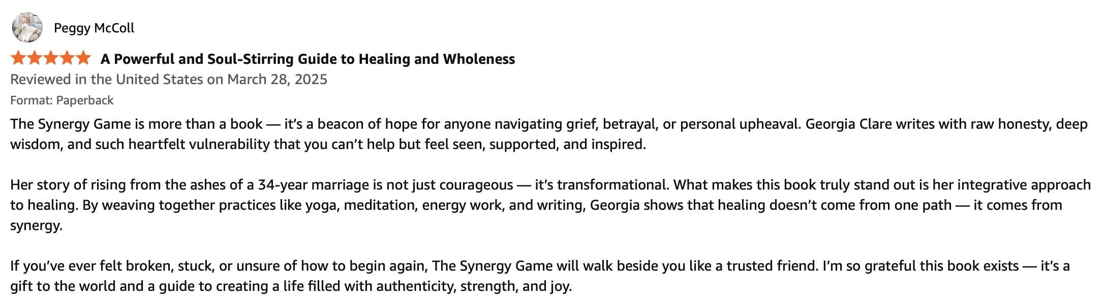Healing After Loss Personal Growth Book - The Synergy Game by Georgia Clare