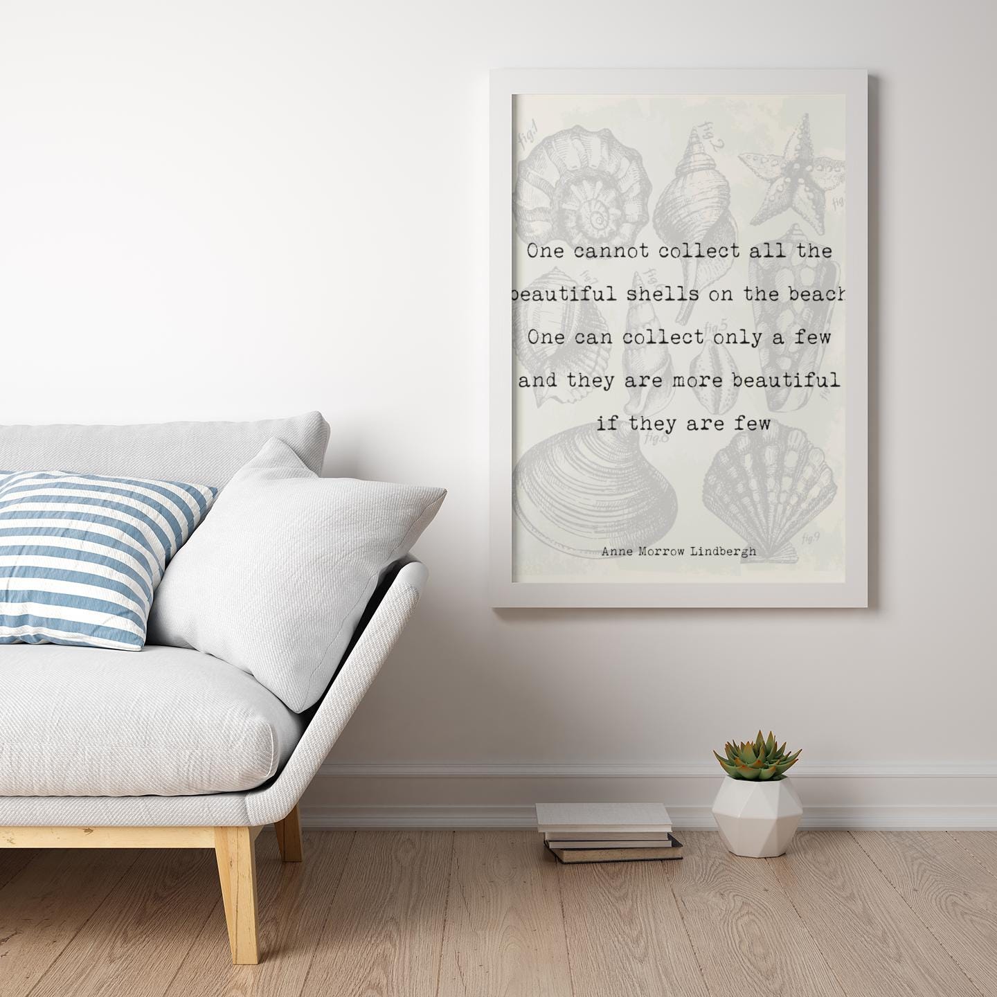 Anne Morrow Lindbergh Quote Print – Shells on the Beach – Sea Life Wall Art – Coastal Literary Decor – Framed or Unframed