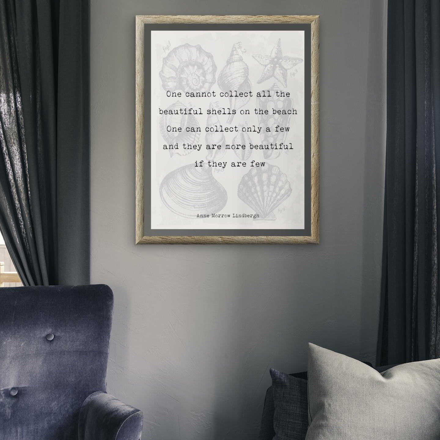 Anne Morrow Lindbergh Quote Print – Shells on the Beach – Sea Life Wall Art – Coastal Literary Decor – Framed or Unframed