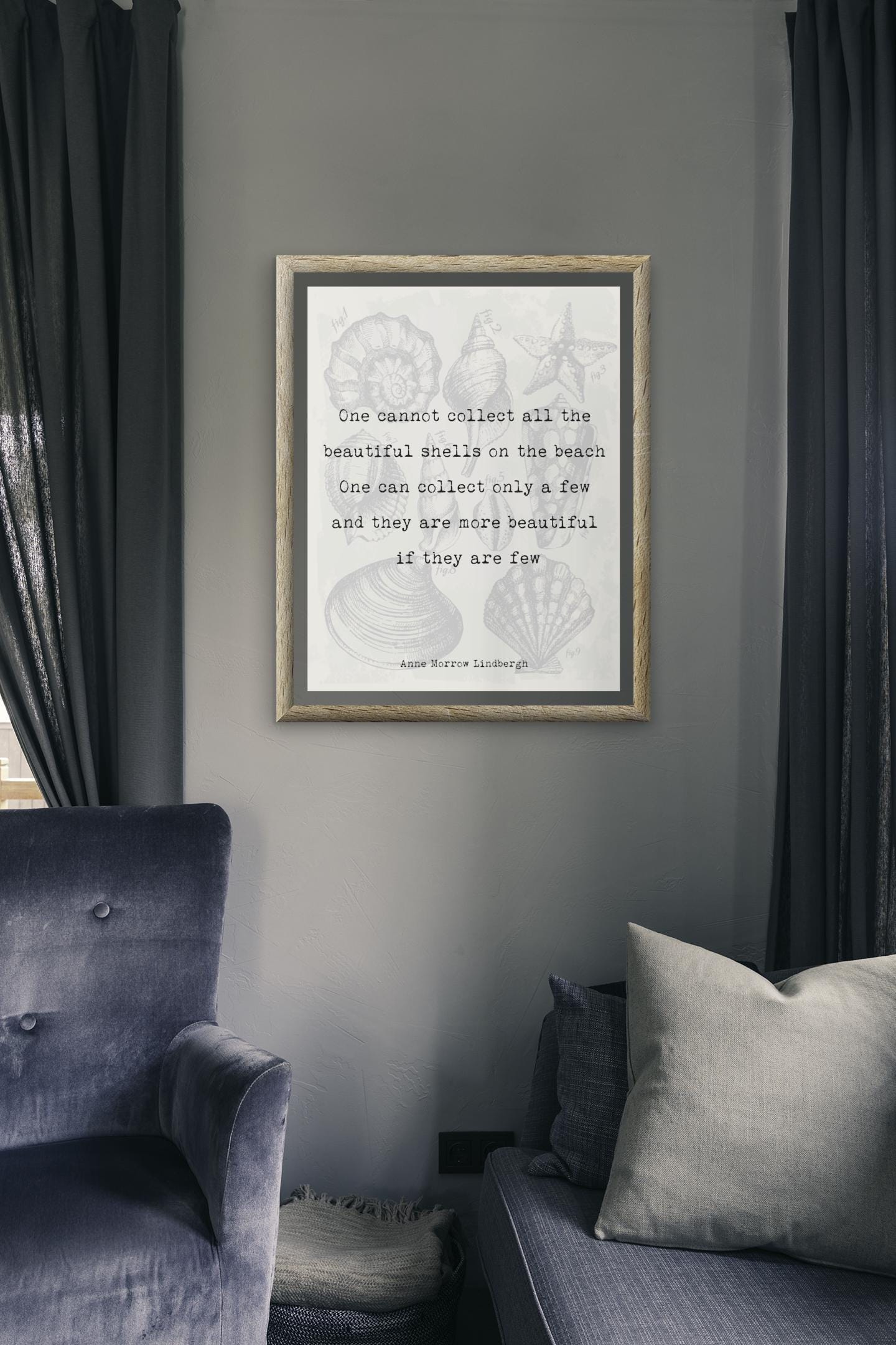 Anne Morrow Lindbergh Quote Print – Shells on the Beach – Sea Life Wall Art – Coastal Literary Decor – Framed or Unframed