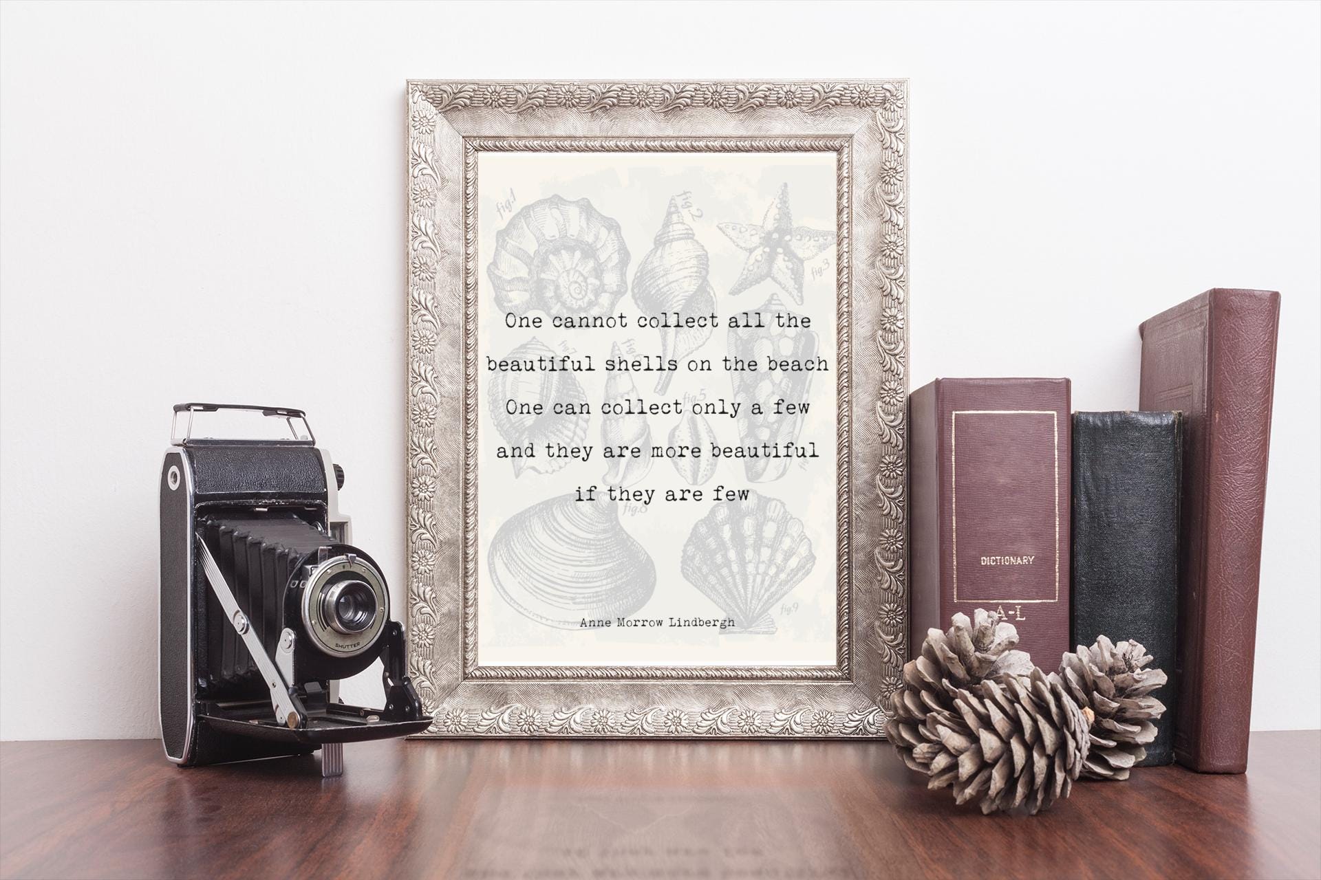 Anne Morrow Lindbergh Quote Print – Shells on the Beach – Sea Life Wall Art – Coastal Literary Decor – Framed or Unframed