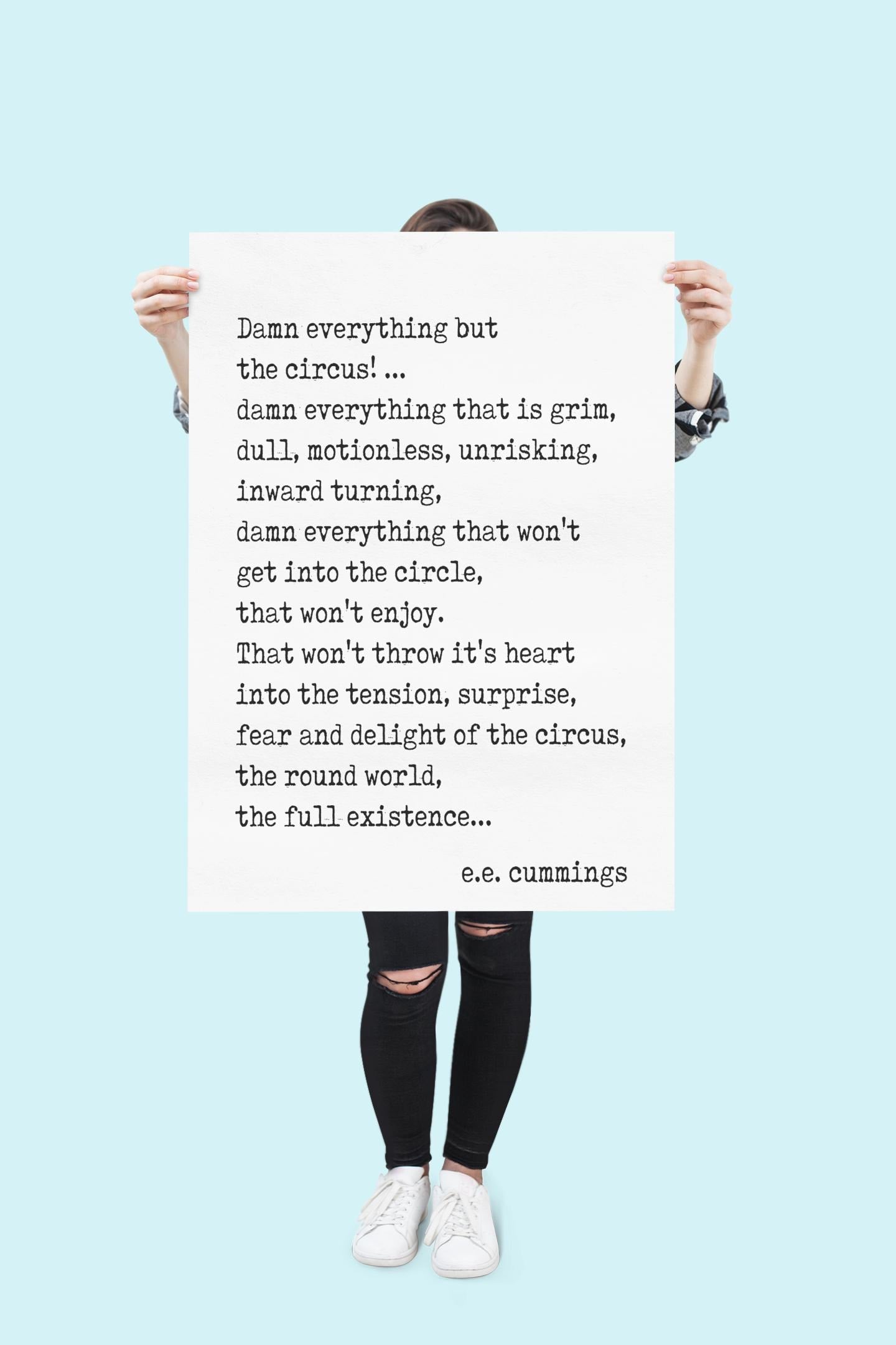EE Cummings Circus Quote Poem Wall Art Print – Framed or Unframed Poetry Decor
