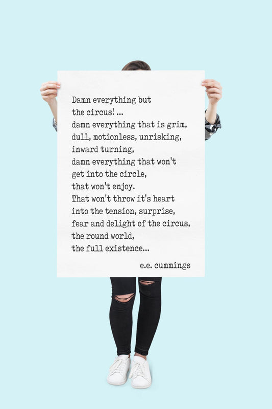 EE Cummings Circus Quote Poem Wall Art Print – Framed or Unframed Poetry Decor