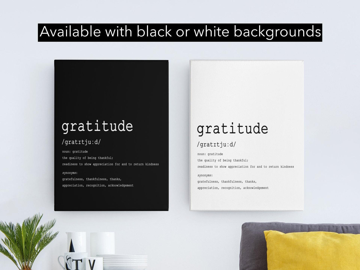 Gratitude Definition Art Print – Minimalist Black & White Typography Wall Decor