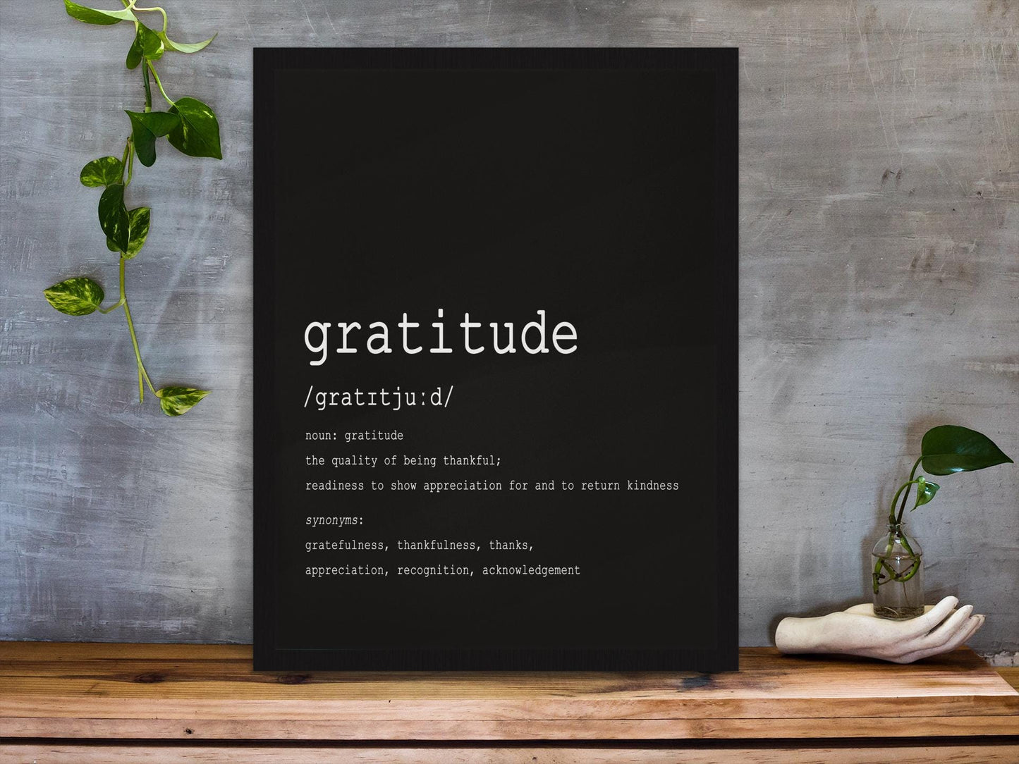 Gratitude Definition Art Print – Minimalist Black & White Typography Wall Decor