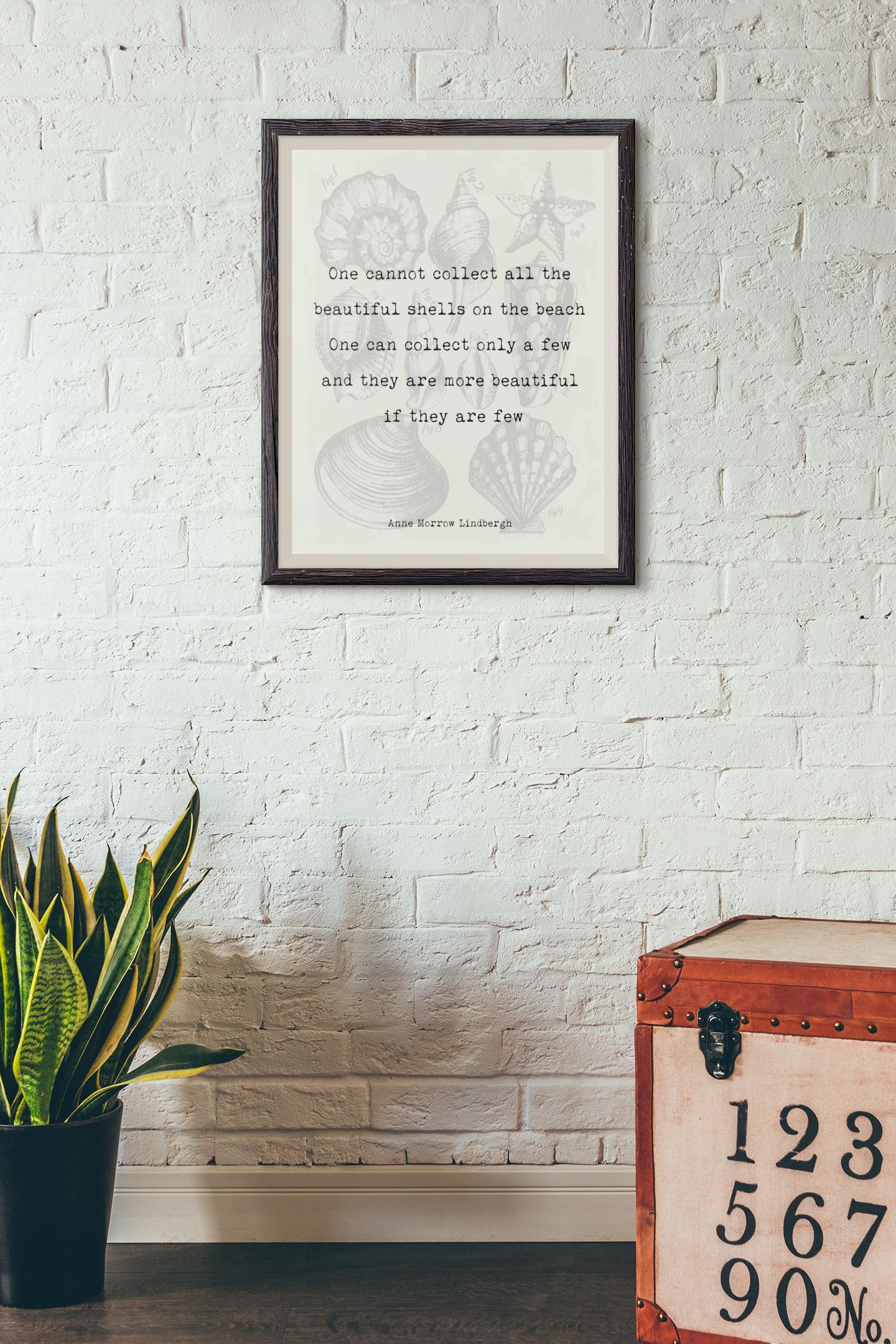Anne Morrow Lindbergh Quote Print – Shells on the Beach – Sea Life Wall Art – Coastal Literary Decor – Framed or Unframed