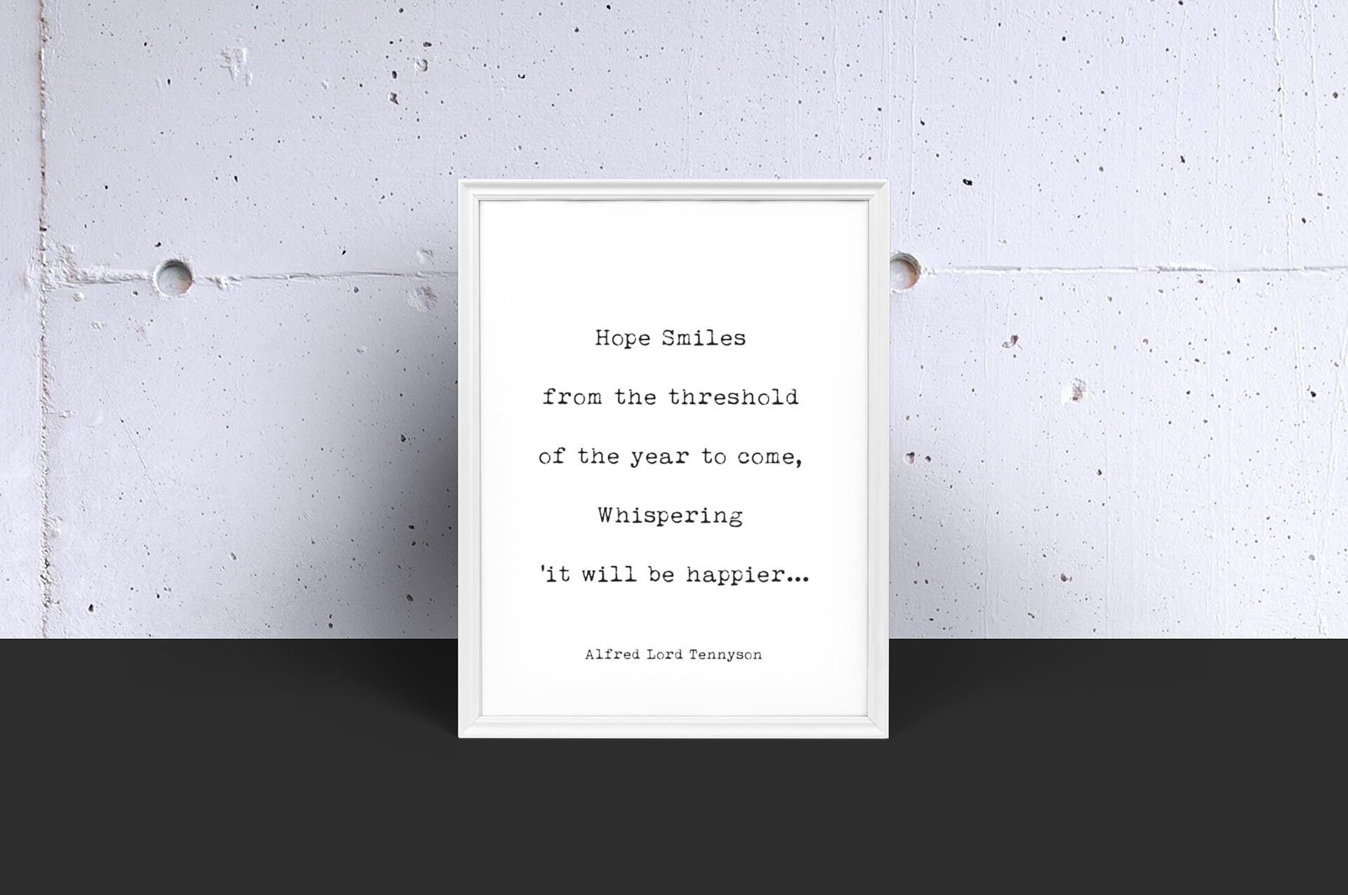 Tennyson Hope Quote Print – New Year Literary Art – Minimalist Poem Wall Decor – Typewriter Style – Framed or Unframed