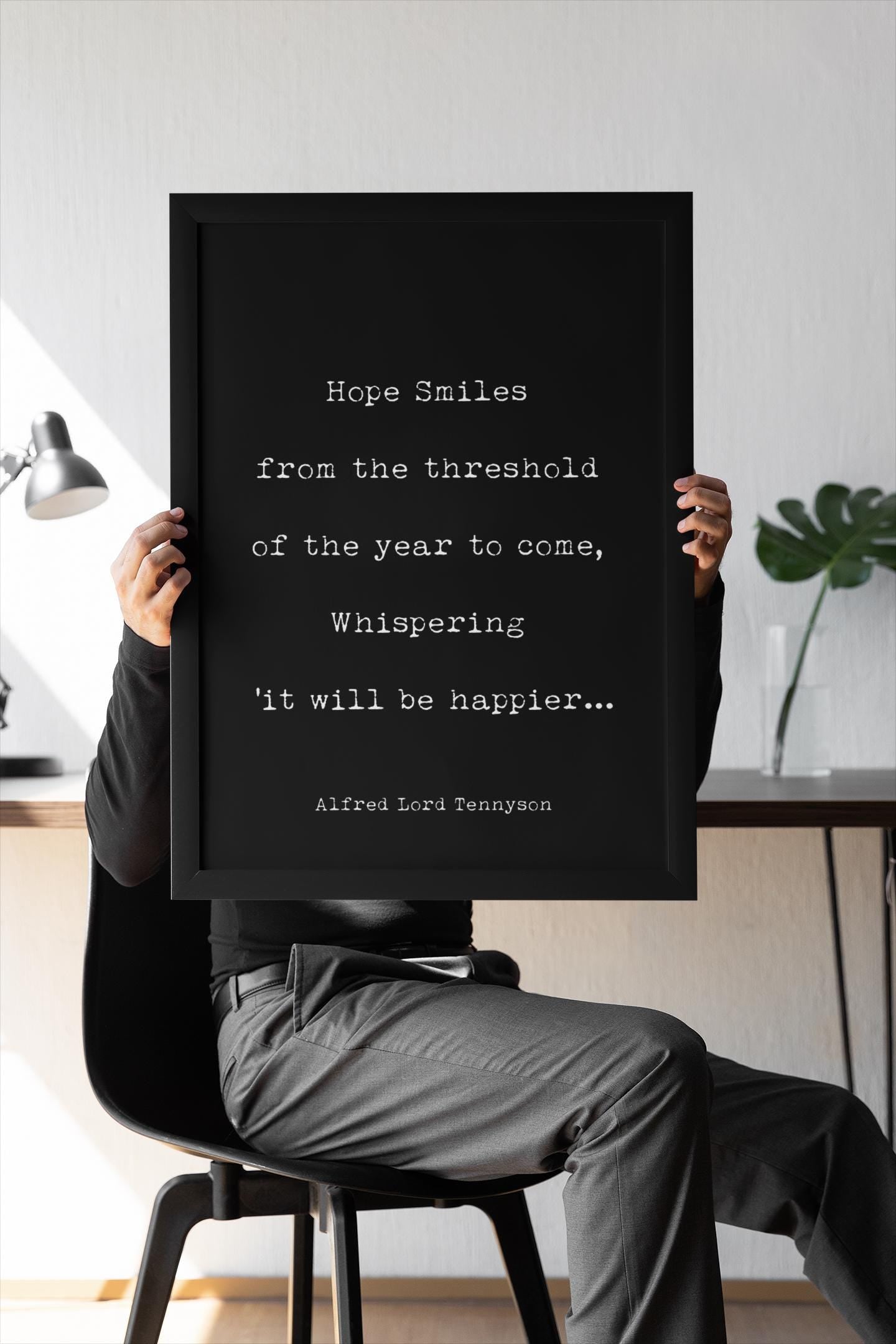 Tennyson Hope Quote Print – New Year Literary Art – Minimalist Poem Wall Decor – Typewriter Style – Framed or Unframed