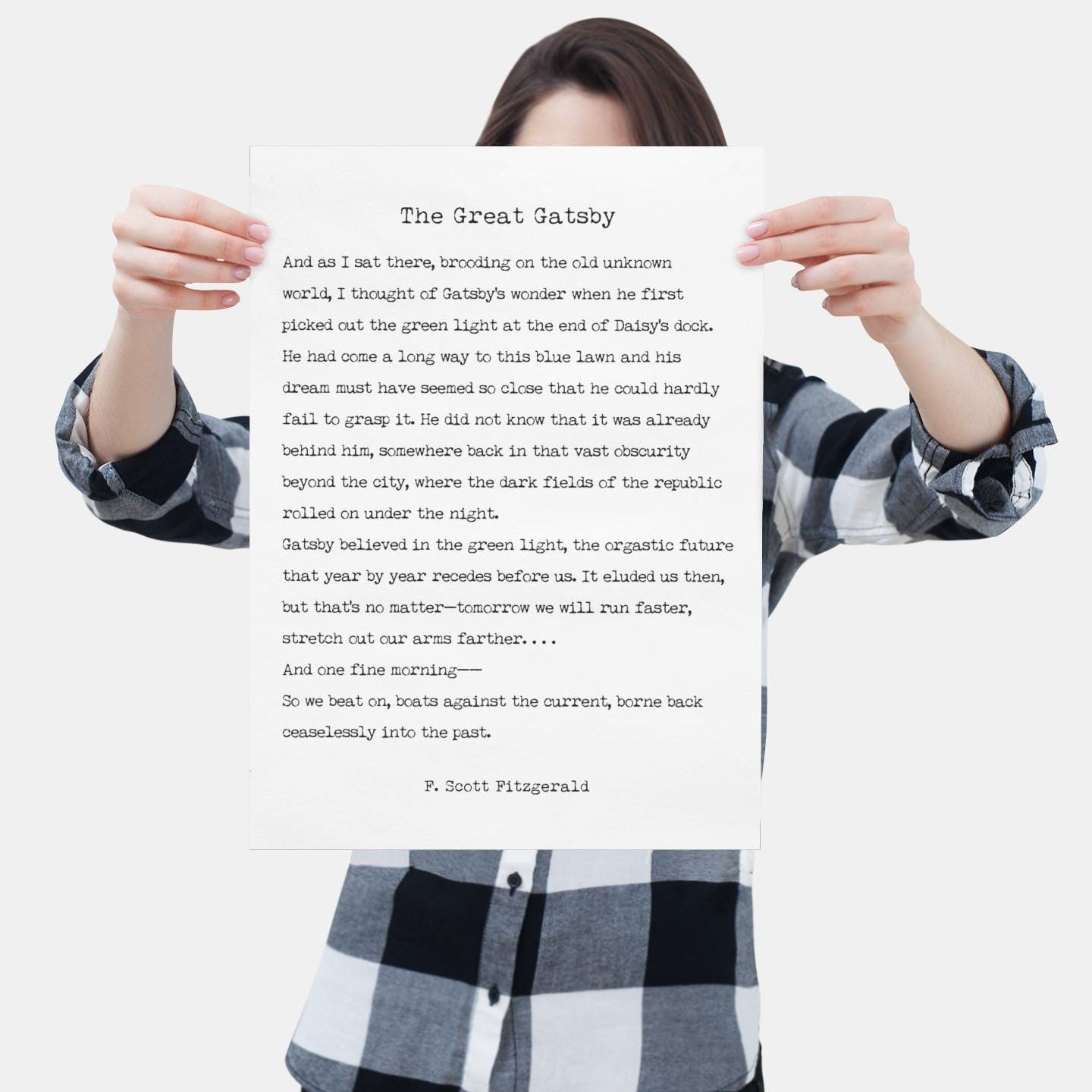 The Great Gatsby Last Page Quote Print – F. Scott Fitzgerald Literary Wall Art, Typewriter Style Book Page