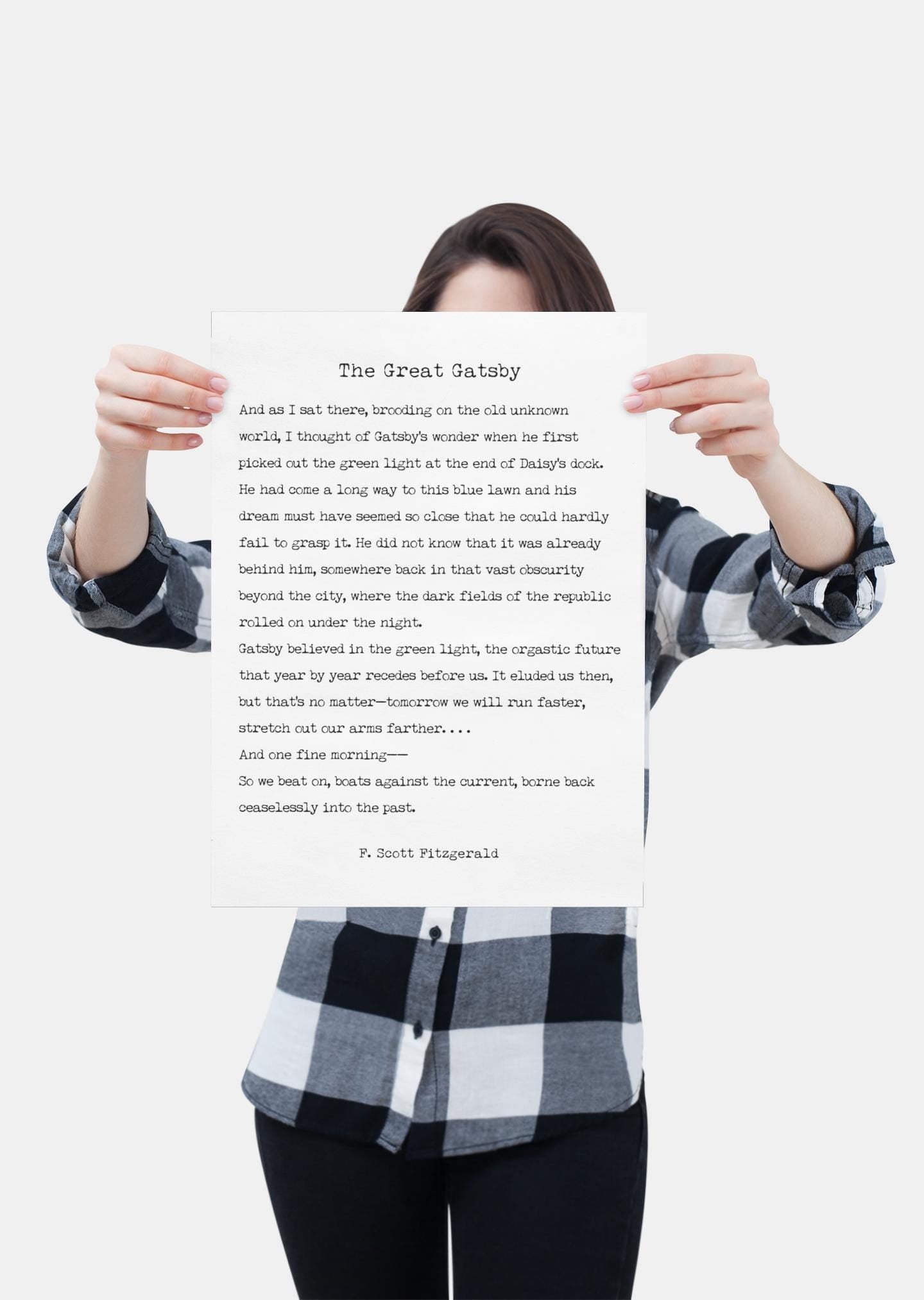 The Great Gatsby Last Page Quote Print – F. Scott Fitzgerald Literary Wall Art, Typewriter Style Book Page