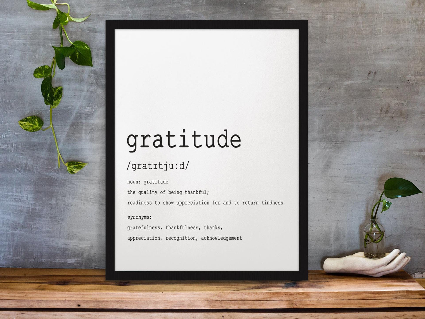 Gratitude Definition Art Print – Minimalist Black & White Typography Wall Decor