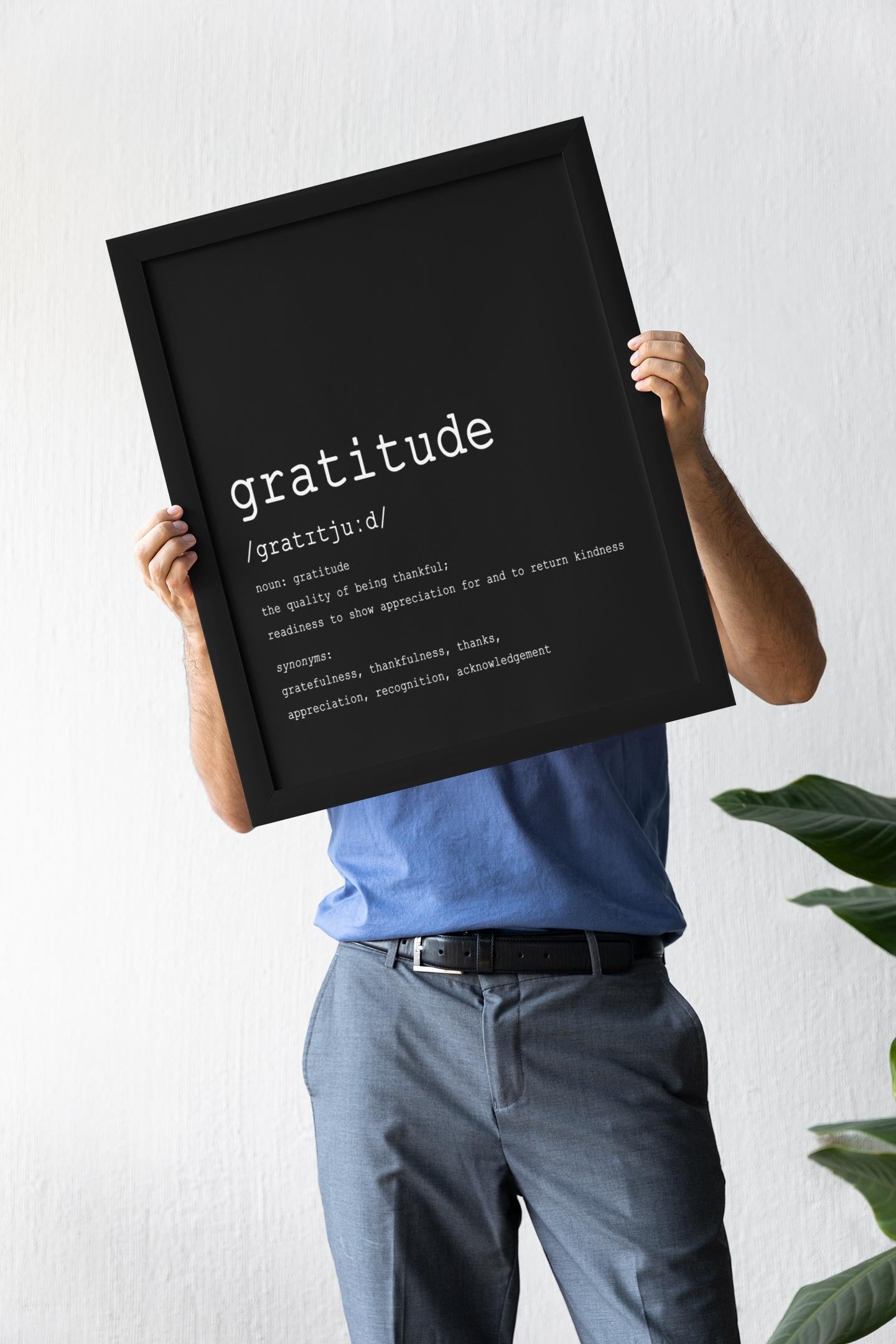 Gratitude Definition Art Print – Minimalist Black & White Typography Wall Decor