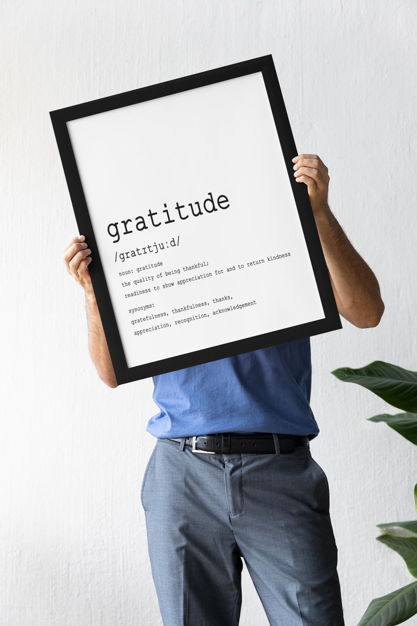Gratitude Definition Art Print – Minimalist Black & White Typography Wall Decor