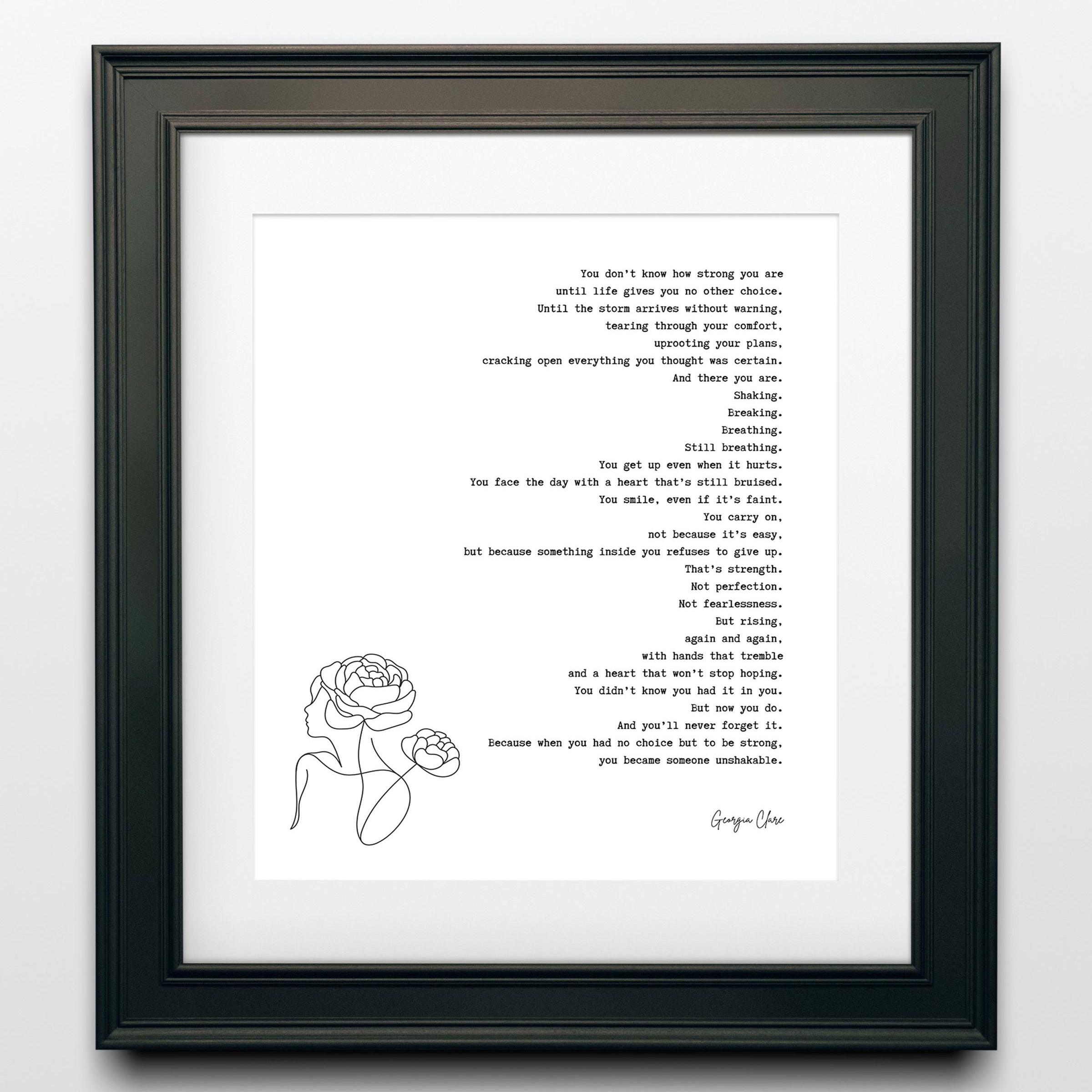 Inspirational Poem Feminist Wall Art - Georgia Clare Unshakable Strength Quote Print