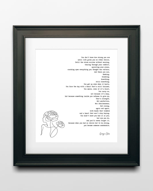 Inspirational Poem Feminist Wall Art - Georgia Clare Unshakable Strength Quote Print