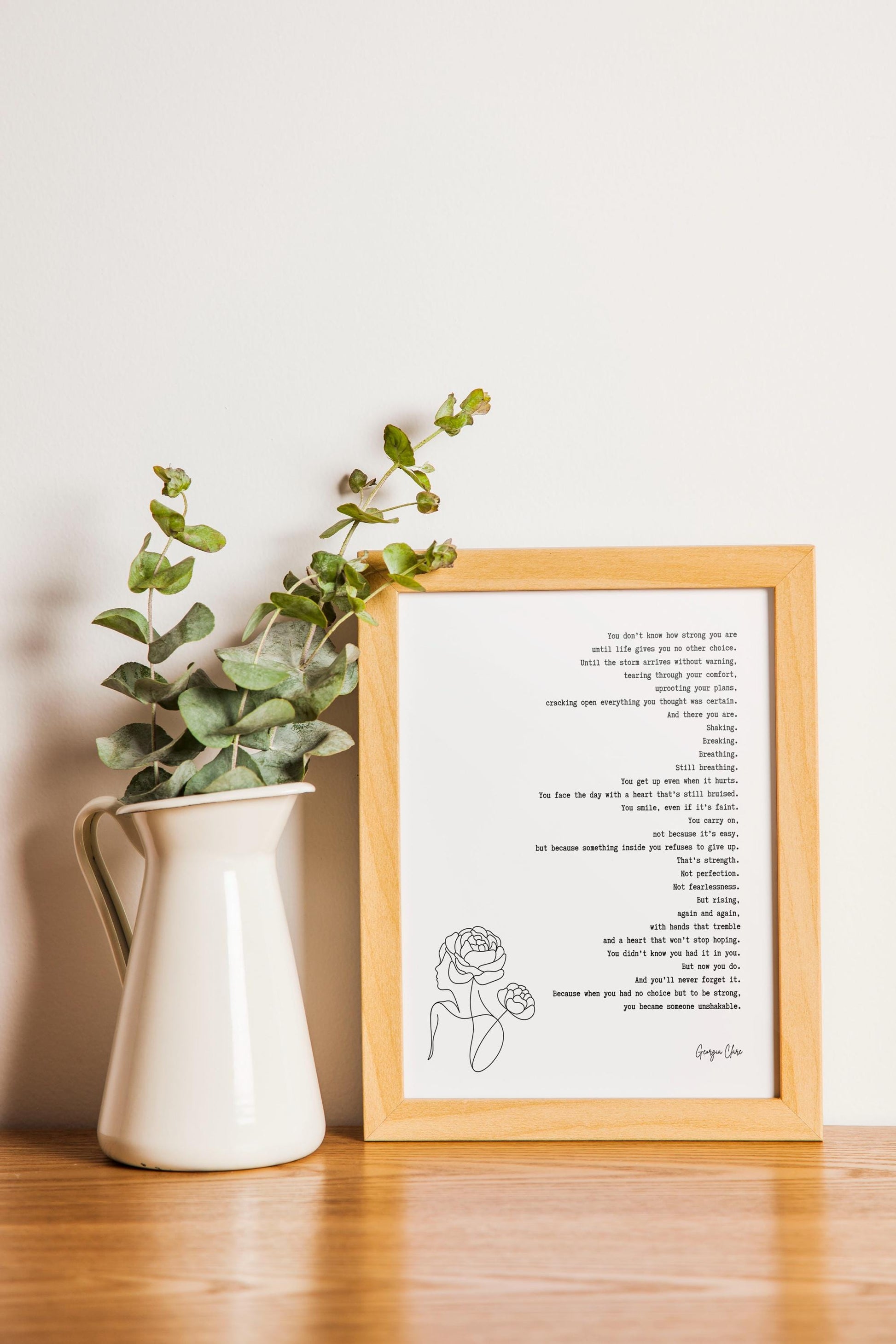 Inspirational Poem Feminist Wall Art - Georgia Clare Unshakable Strength Quote Print