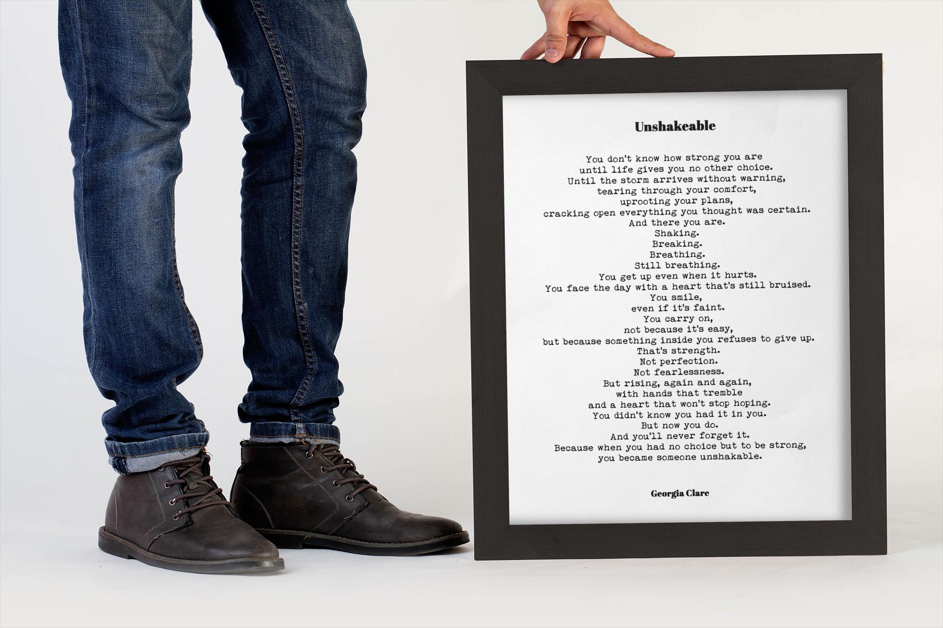 Unshakeable Poem Print by Georgia Clare, Minimalist Strength Wall Art