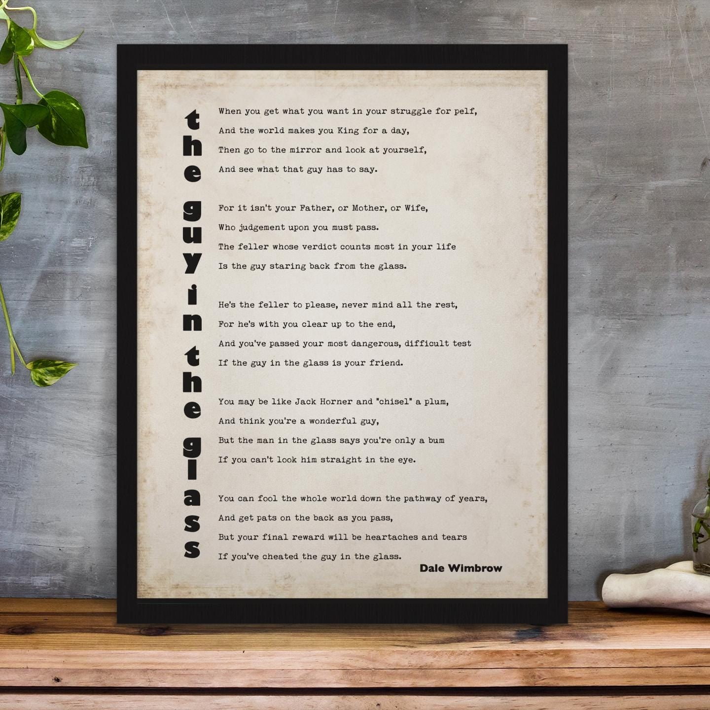Literary Quote Print “The Guy in the Glass” by Dale Wimbrow – Minimalist Typographic Wall Art