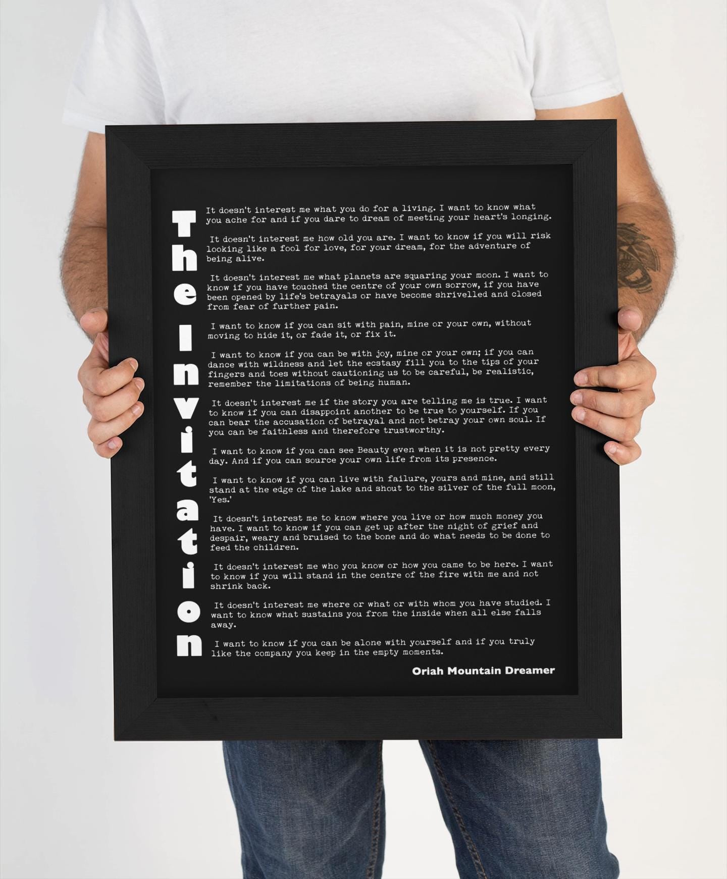 Oriah Mountain Dreamer The Invitation Quote Print Minimalist Typography Literary Wall Art