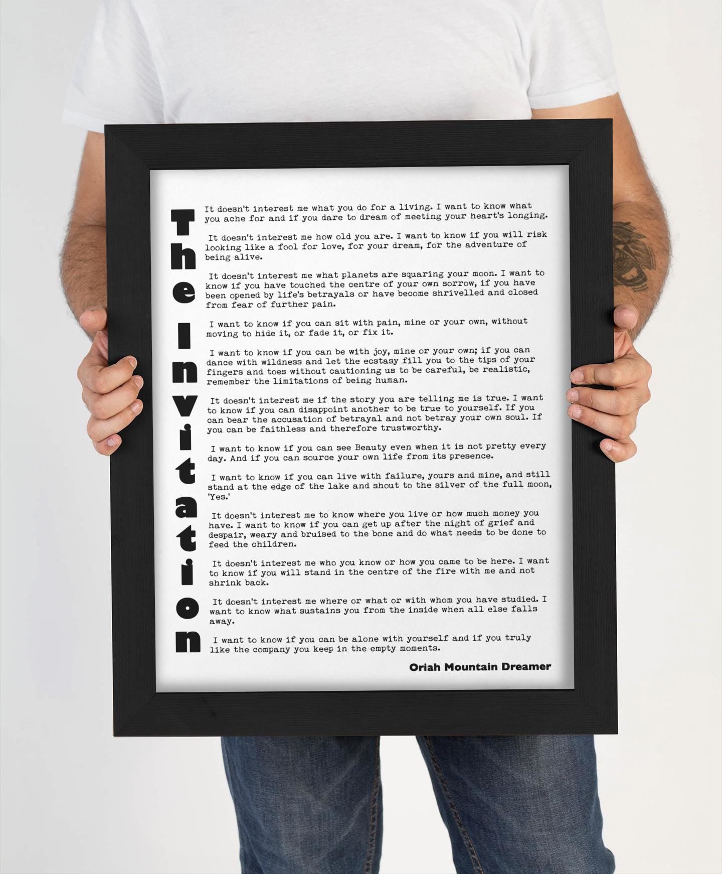 Oriah Mountain Dreamer The Invitation Quote Print Minimalist Typography Literary Wall Art