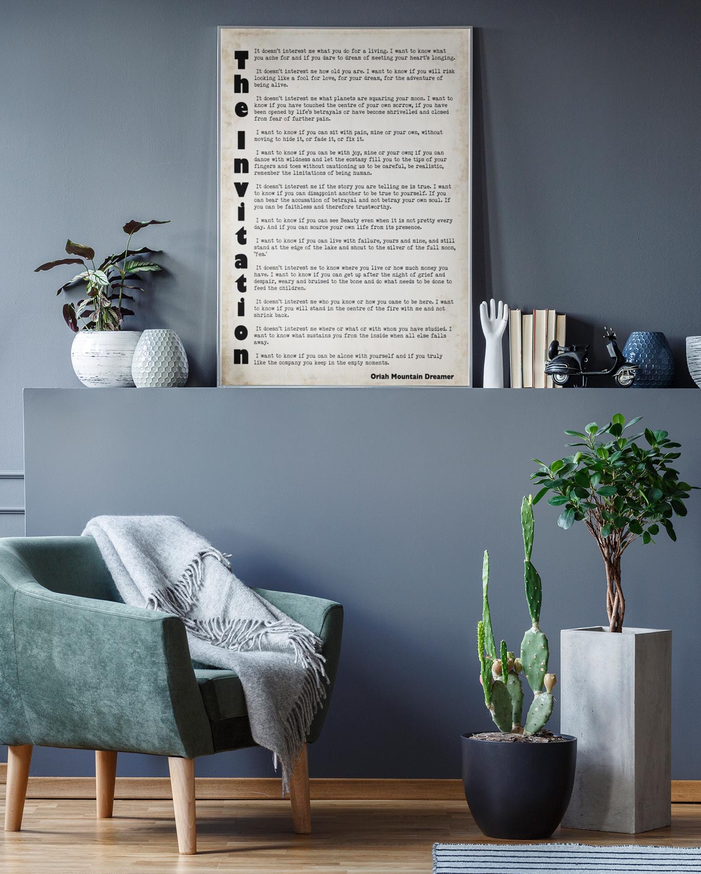 Oriah Mountain Dreamer The Invitation Quote Print Minimalist Typography Literary Wall Art