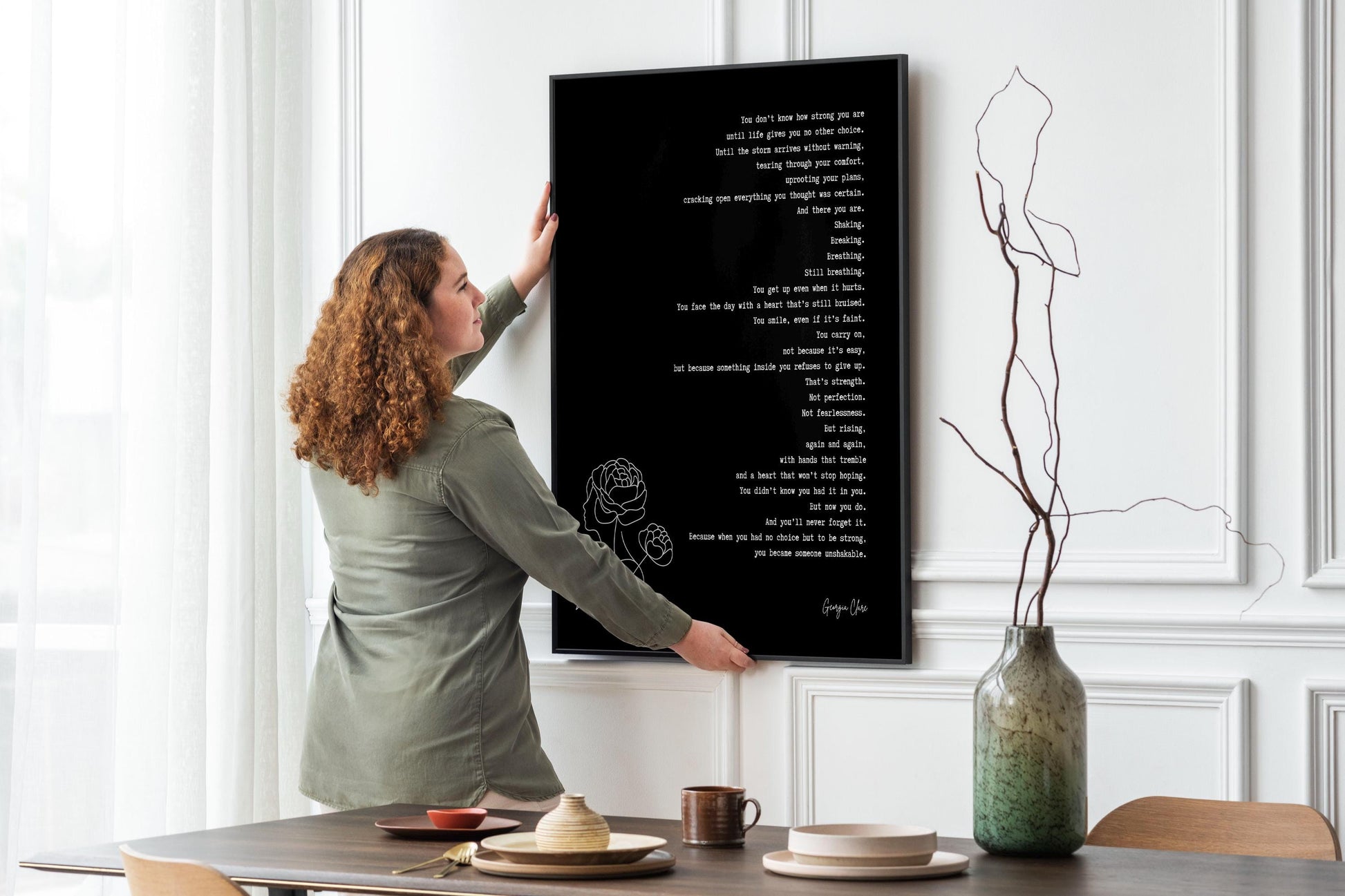Inspirational Poem Feminist Wall Art - Georgia Clare Unshakable Strength Quote Print
