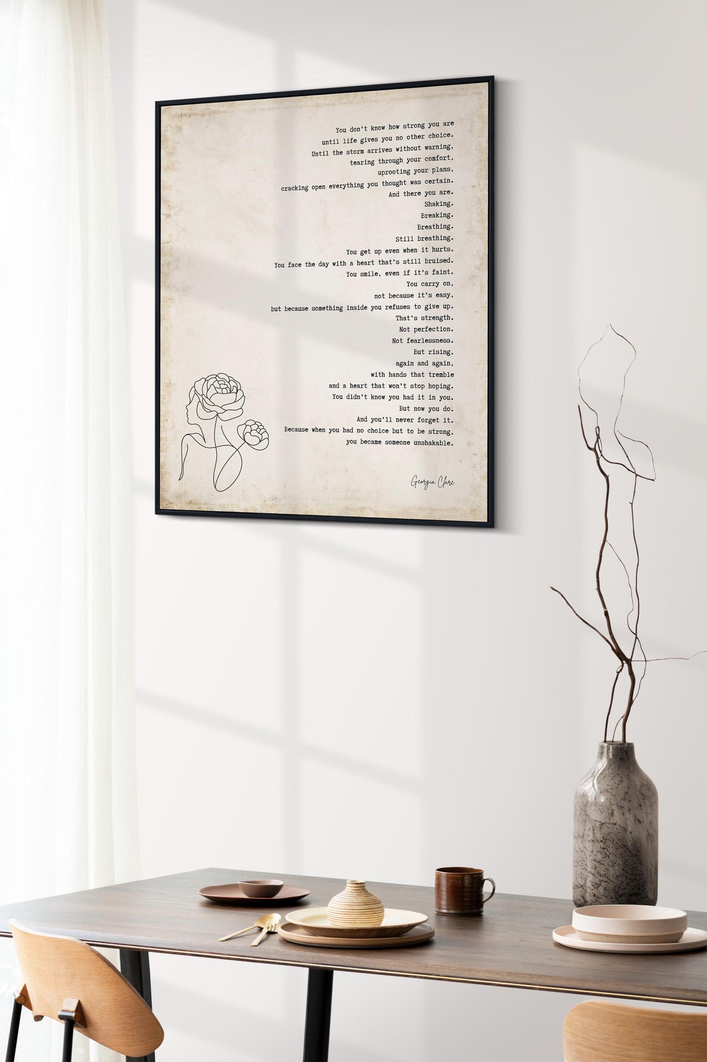 Inspirational Poem Feminist Wall Art - Georgia Clare Unshakable Strength Quote Print