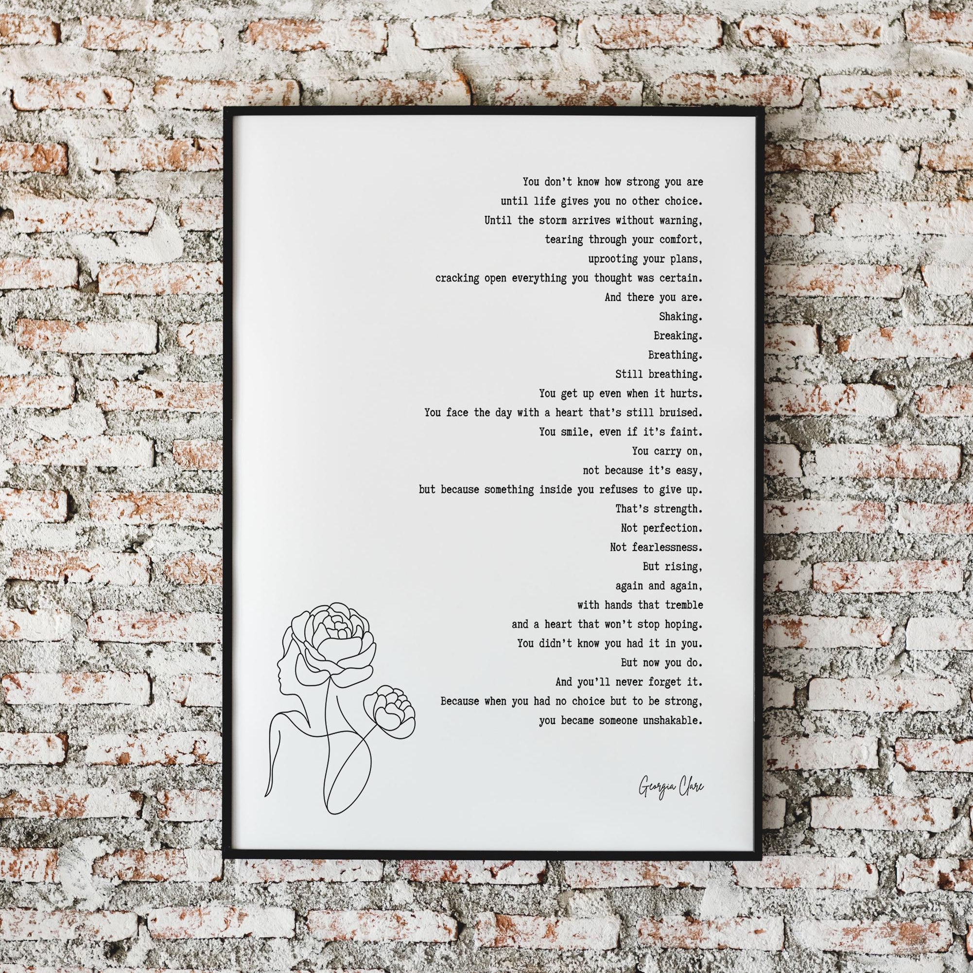 Inspirational Poem Feminist Wall Art - Georgia Clare Unshakable Strength Quote Print
