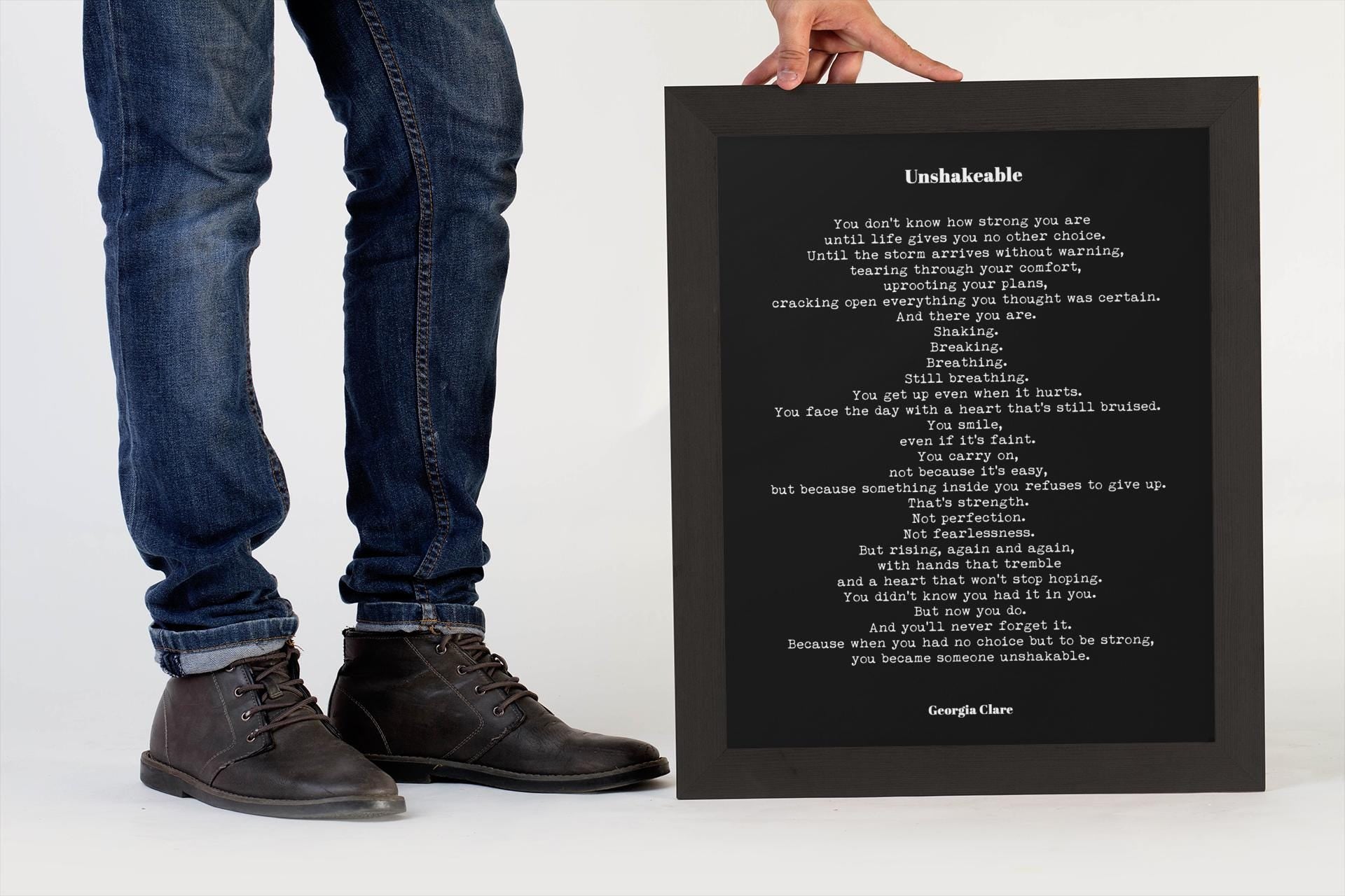 Unshakeable Poem Print by Georgia Clare, Minimalist Strength Wall Art
