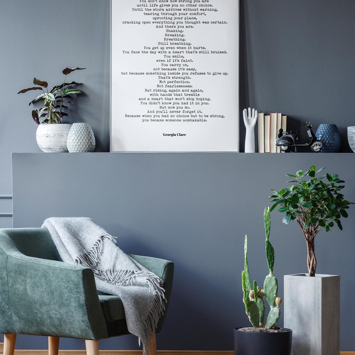 Unshakeable Poem Print by Georgia Clare, Minimalist Strength Wall Art