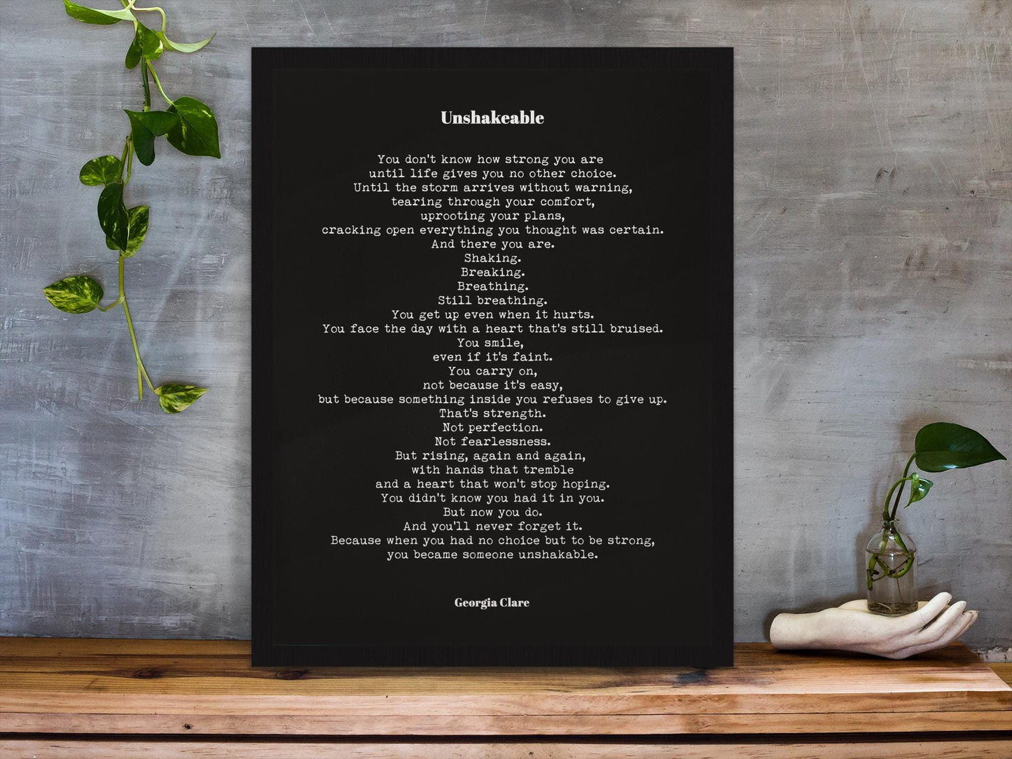 Unshakeable Poem Print by Georgia Clare, Minimalist Strength Wall Art
