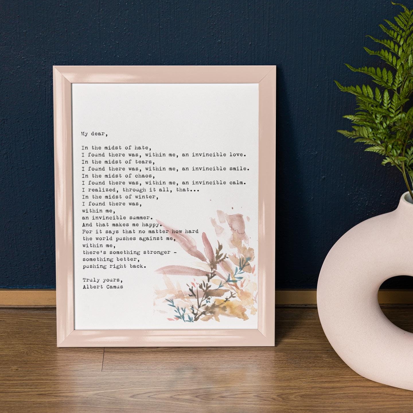 Albert Camus Invincible Summer Wall Art Print, Literature Quote Art Print
