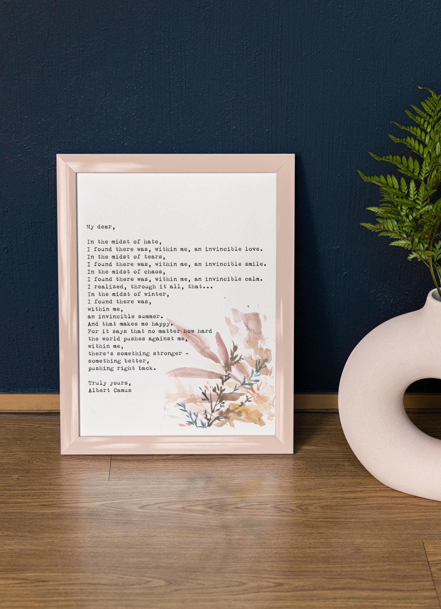 Albert Camus Invincible Summer Wall Art Print, Literature Quote Art Print