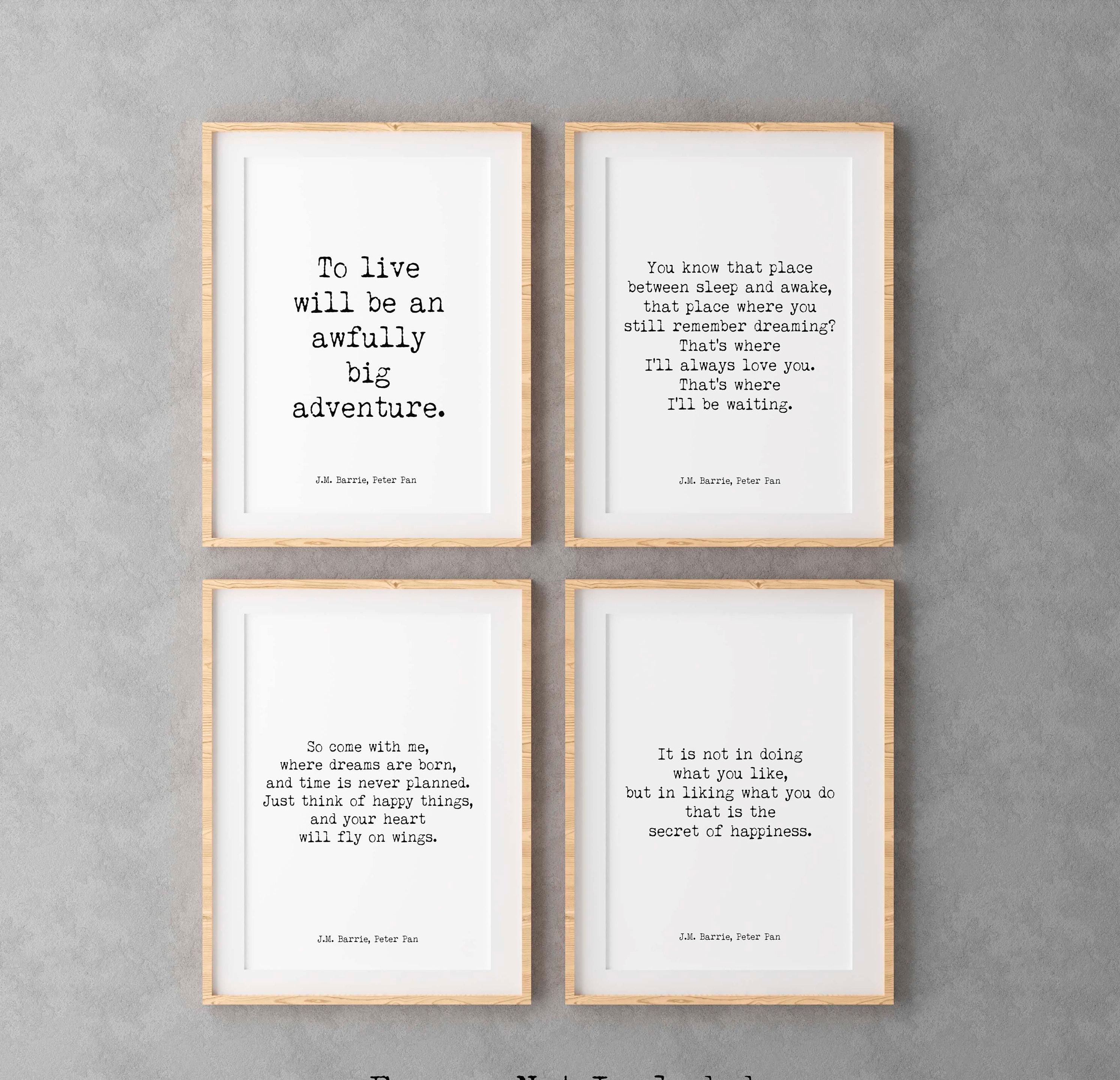 J.M. Barrie Peter Pan Quote Print Set, Literary Wall Art Collection