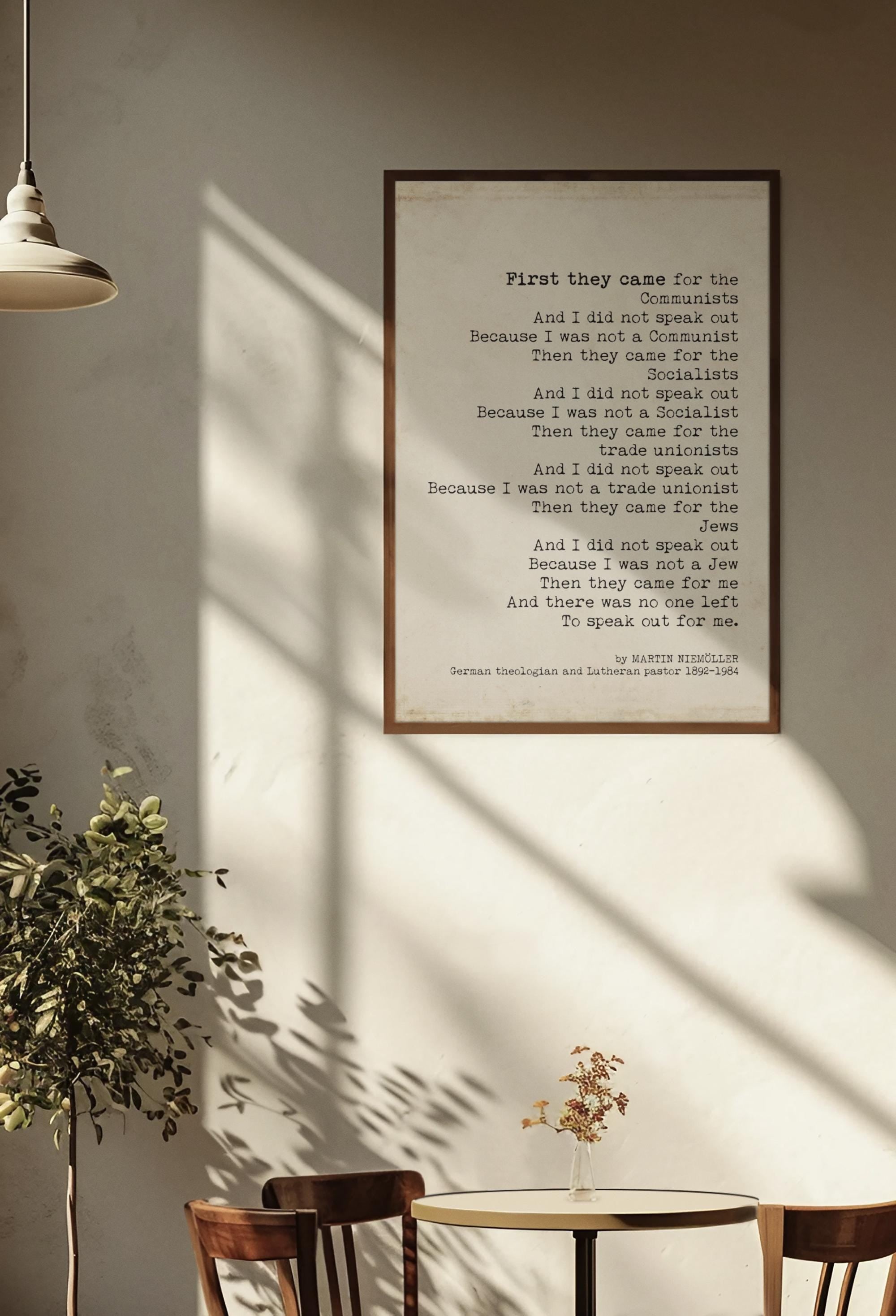 Martin Niemöller First They Came Quote Print Historical Literary Wall Art