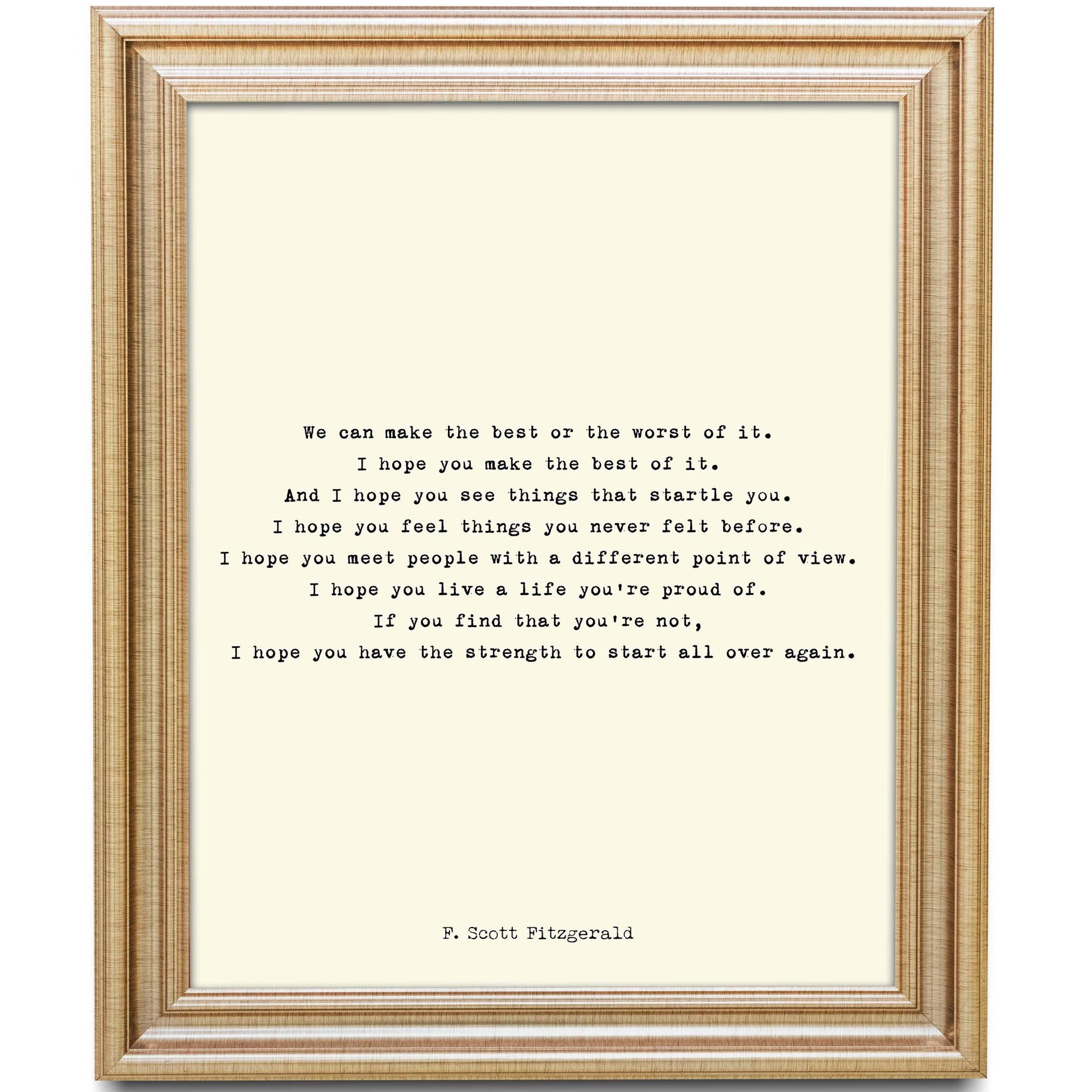 Framed F. Scott Fitzgerald Quote Print Literary Wall Art, Make The Best Of It