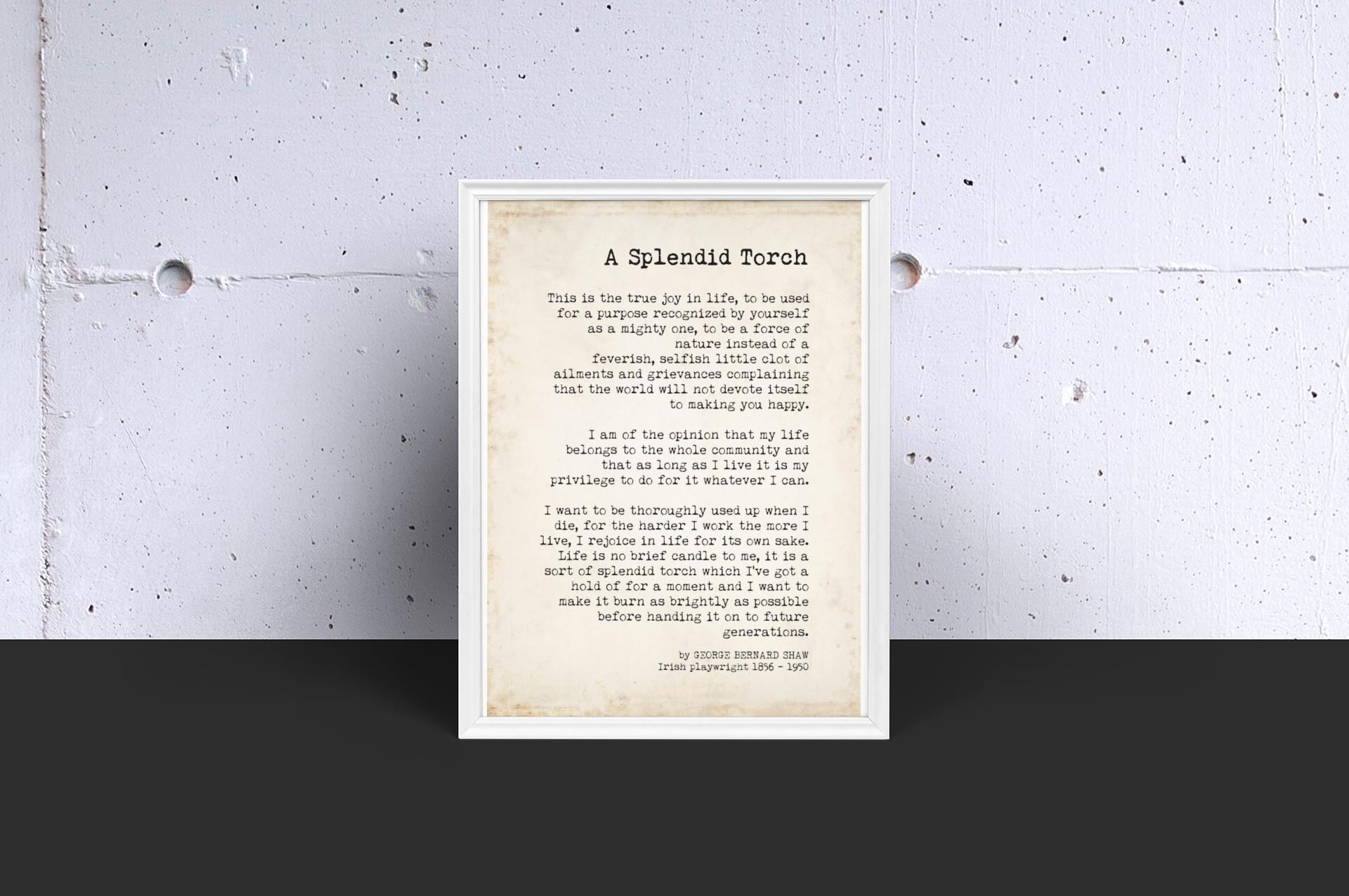 A Splendid Torch Classic Literature Quote Print George Bernard Shaw Motivational Poster