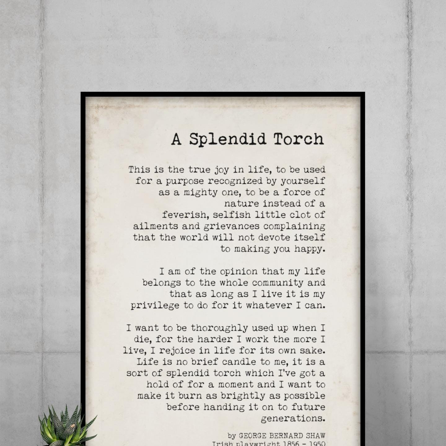 A Splendid Torch Classic Literature Quote Print George Bernard Shaw Motivational Poster