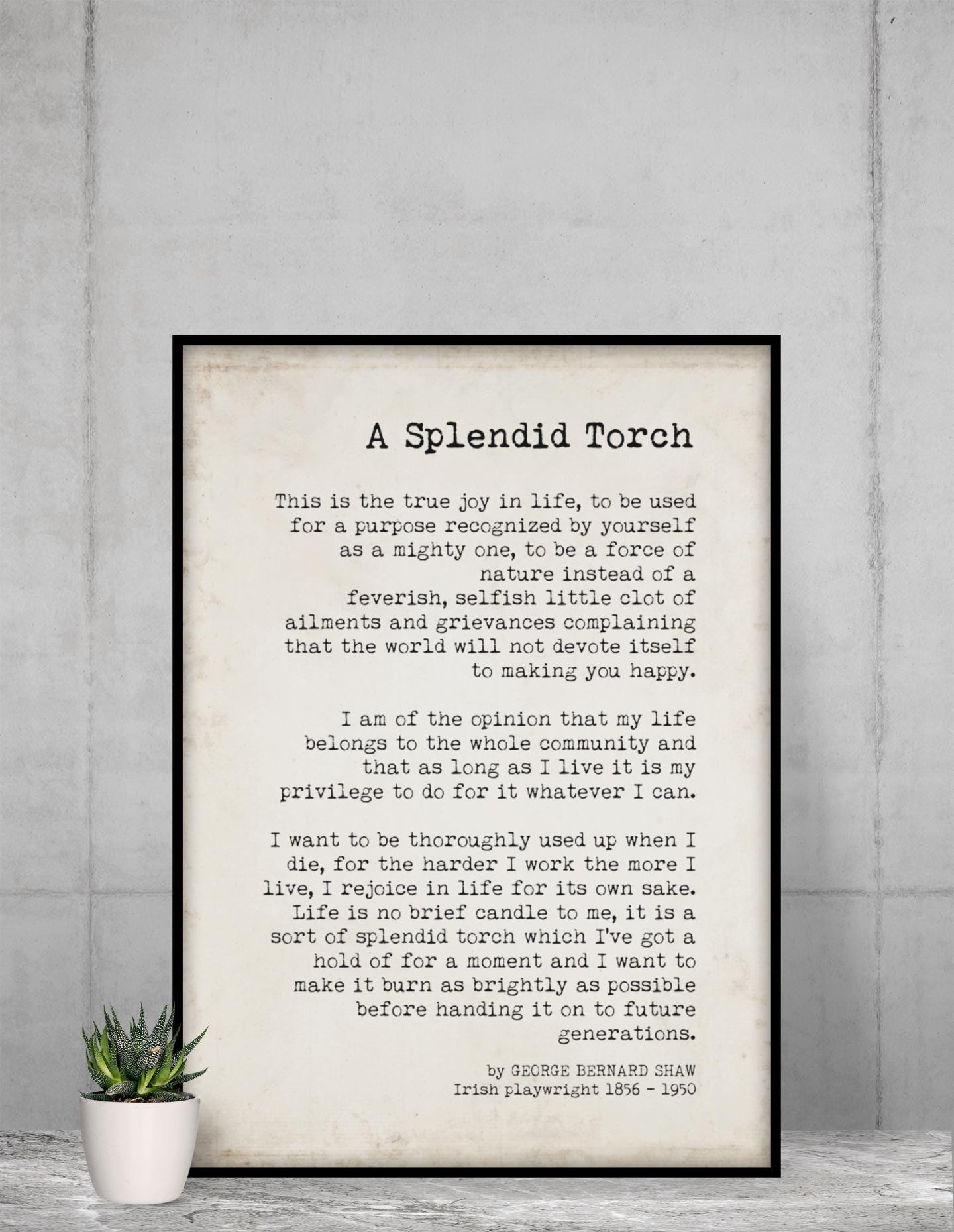 A Splendid Torch Classic Literature Quote Print George Bernard Shaw Motivational Poster