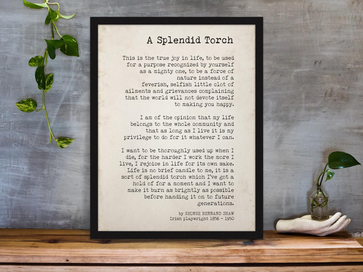 A Splendid Torch Classic Literature Quote Print George Bernard Shaw Motivational Poster