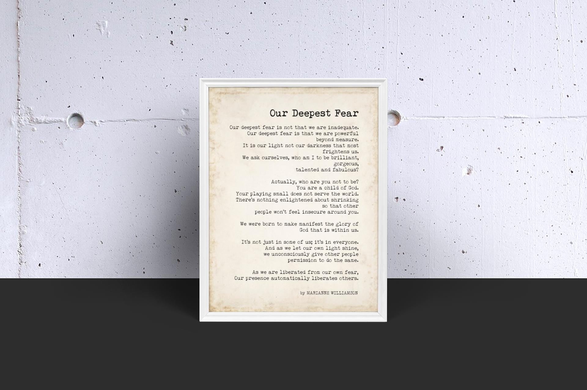 Our Deepest Fear Quote Print Marianne Williamson