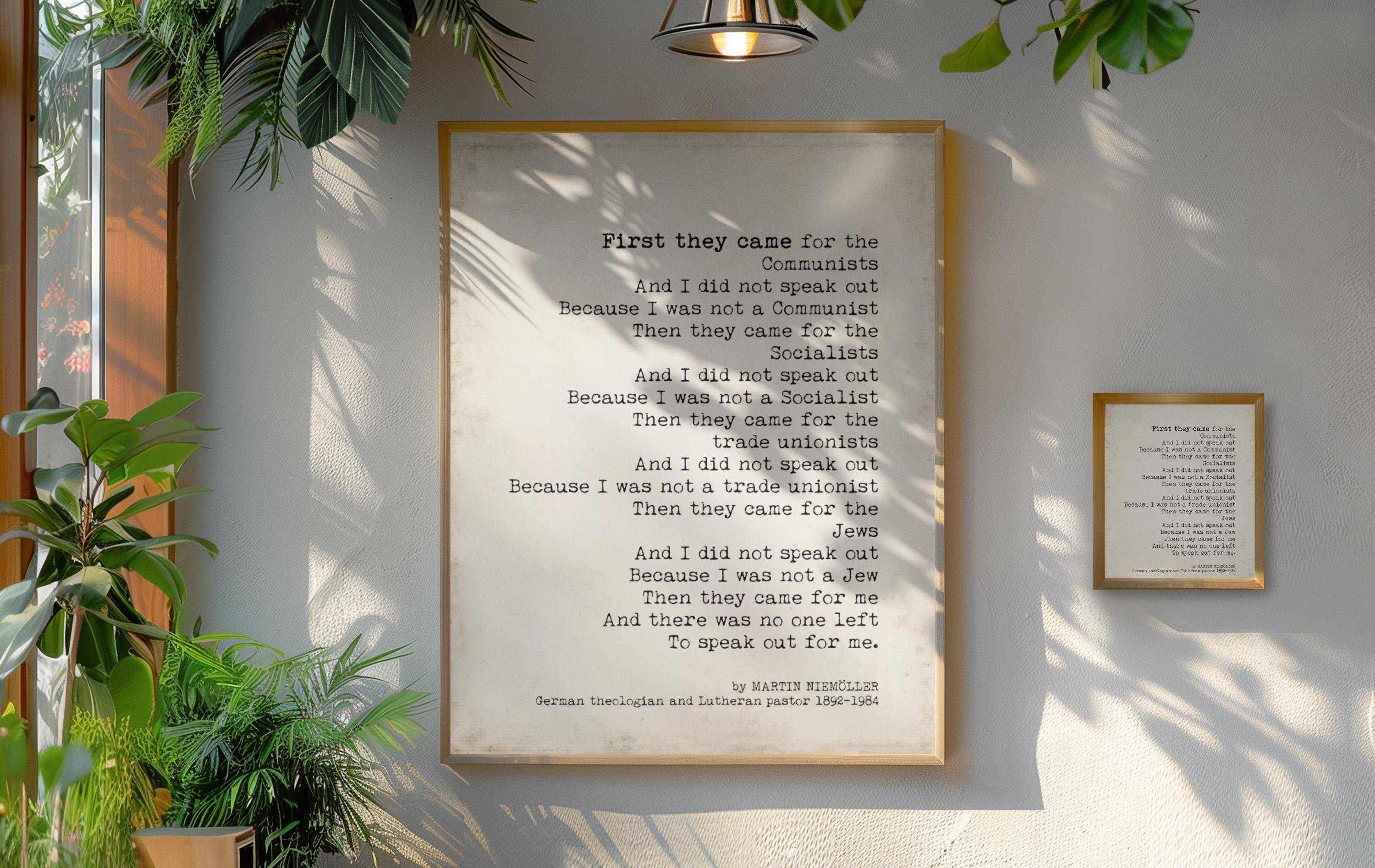 Martin Niemöller First They Came Quote Print Historical Literary Wall Art