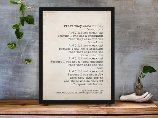 Martin Niemöller First They Came Quote Print Historical Literary Wall Art
