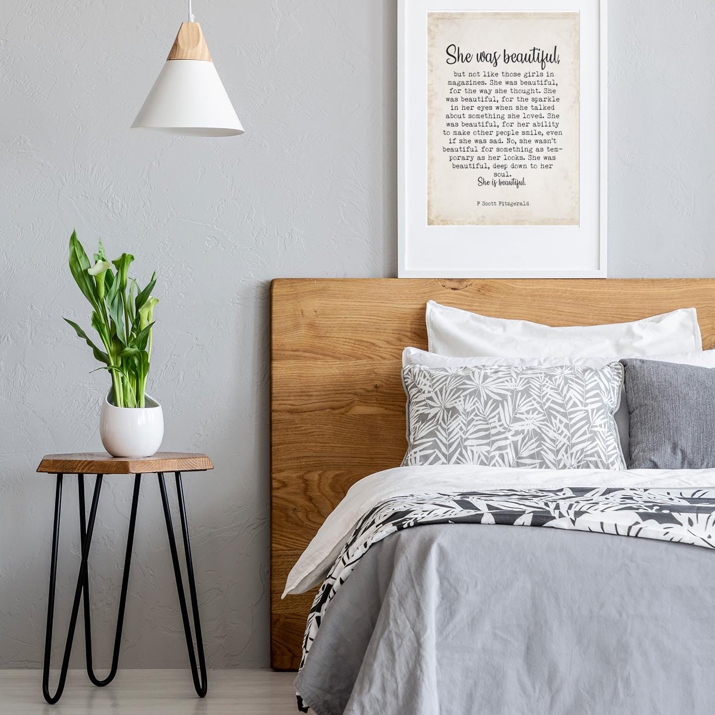She Was Beautiful F Scott Fitzgerald Quote Print Classic Literature Typography Poster