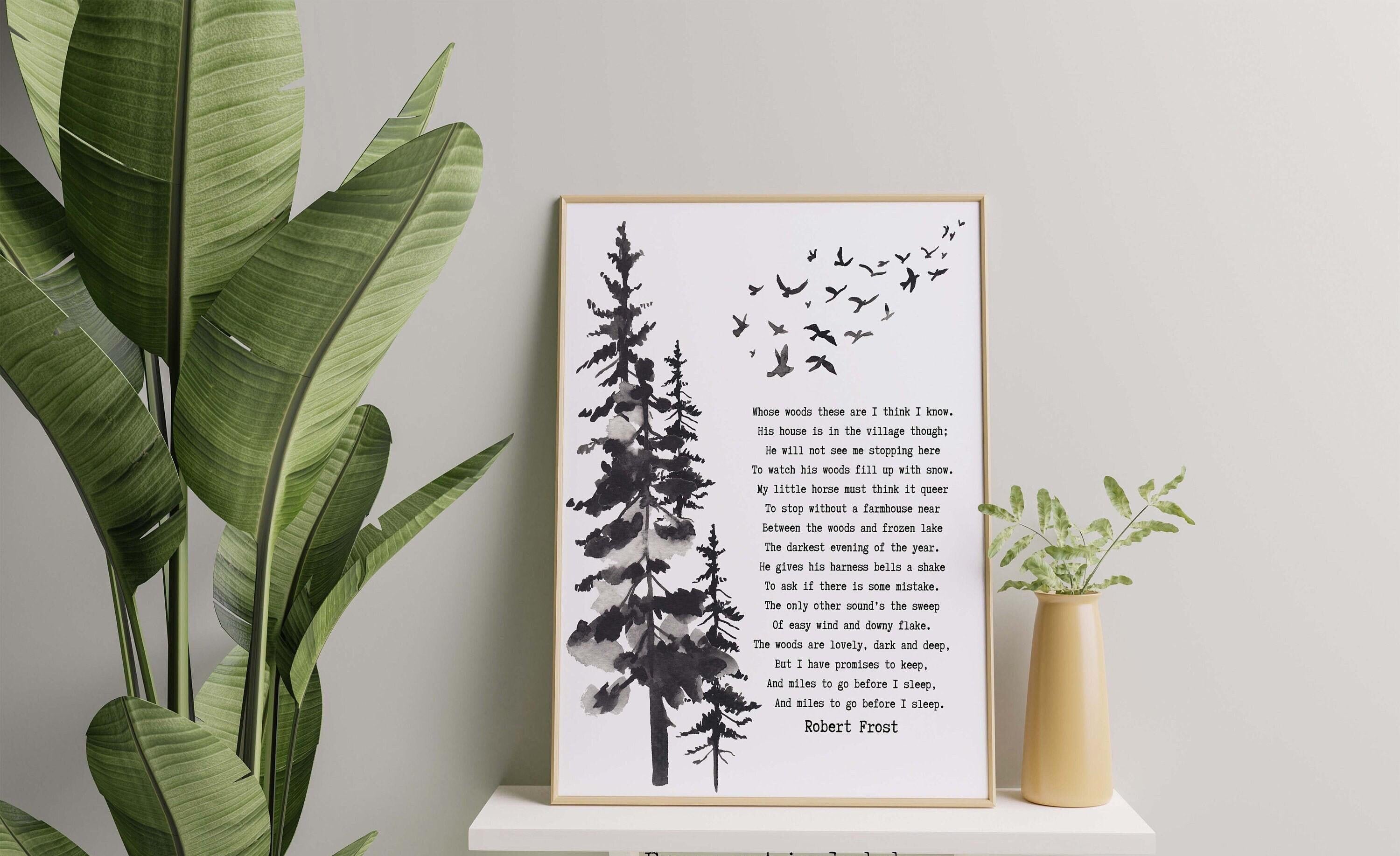 Stopping by the Woods on a Snowy Evening Robert Frost Wall Art Print in Black & White for Living Room Wall Art, Unframed or Framed