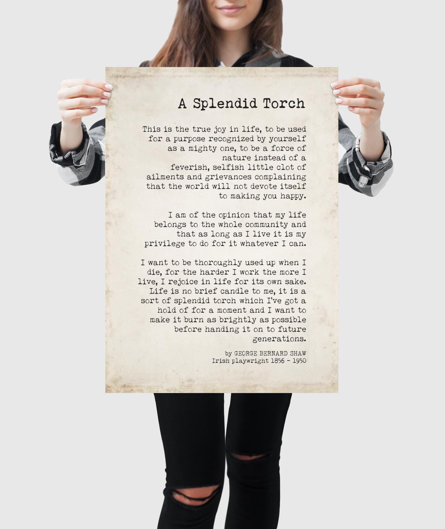 A Splendid Torch Classic Literature Quote Print George Bernard Shaw Motivational Poster