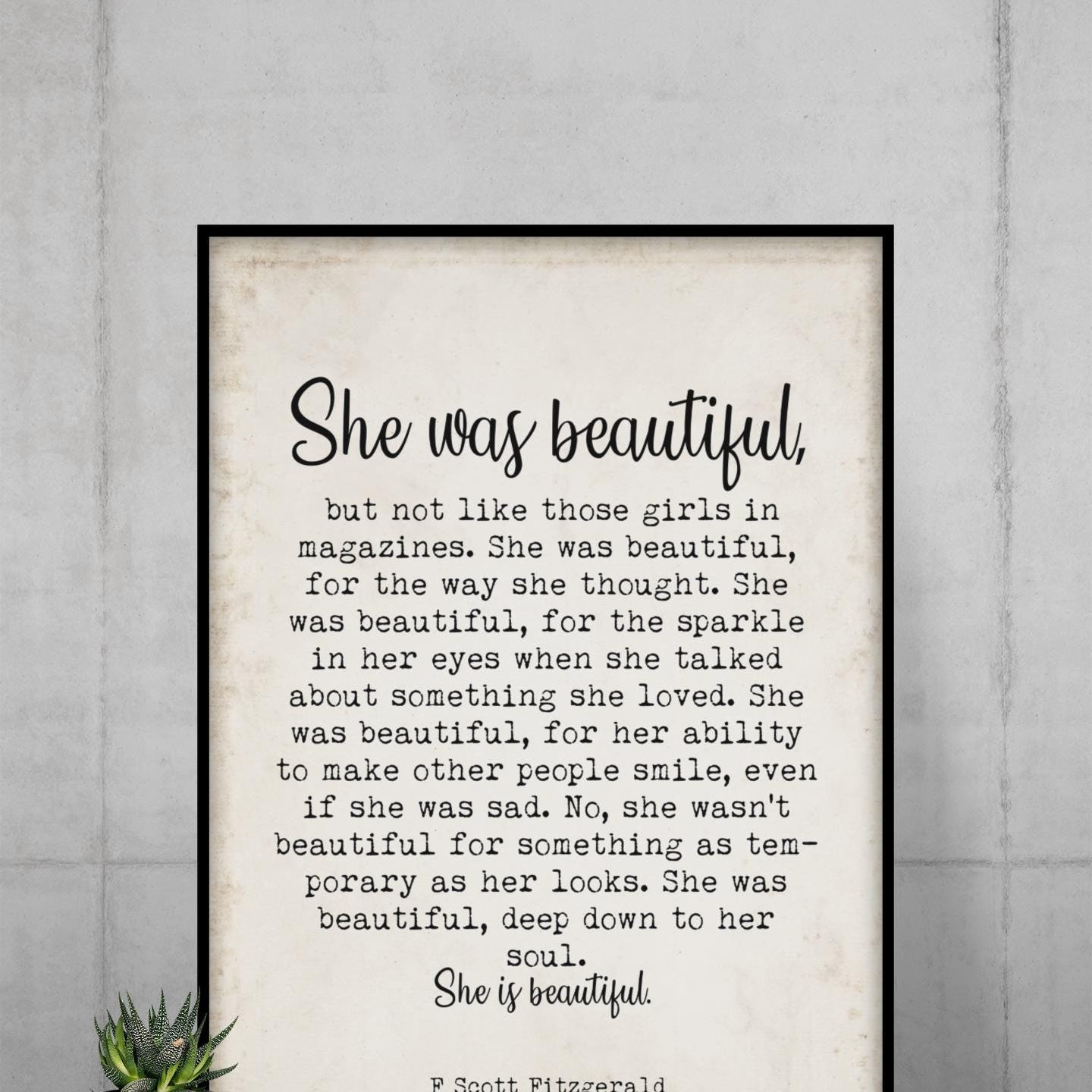 She Was Beautiful F Scott Fitzgerald Quote Print Classic Literature Typography Poster