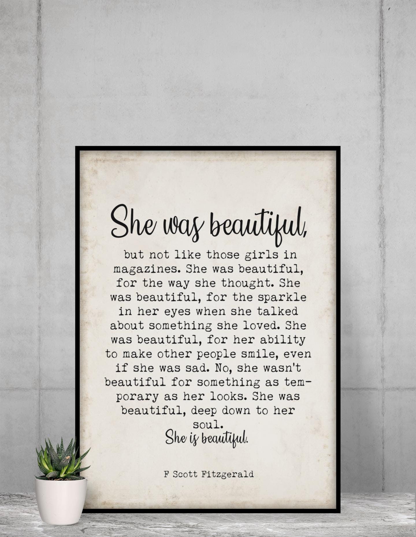 She Was Beautiful F Scott Fitzgerald Quote Print Classic Literature Typography Poster