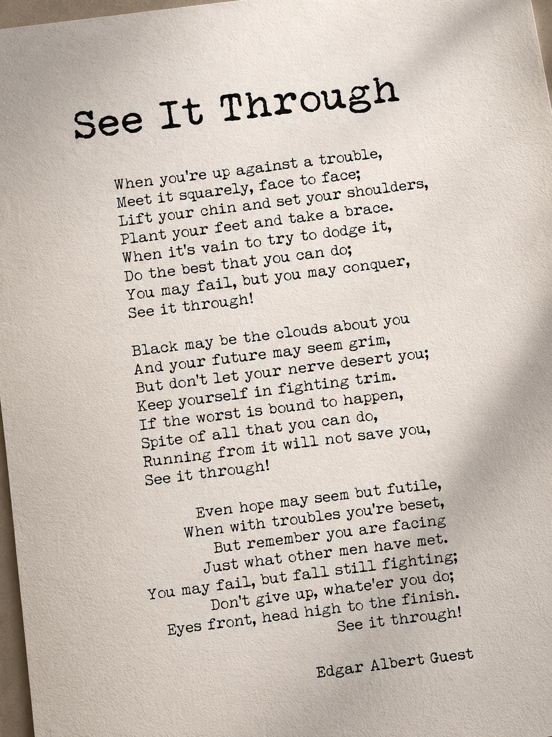 See It Through Poem Print | Edgar Albert Guest Inspirational Wall Art
